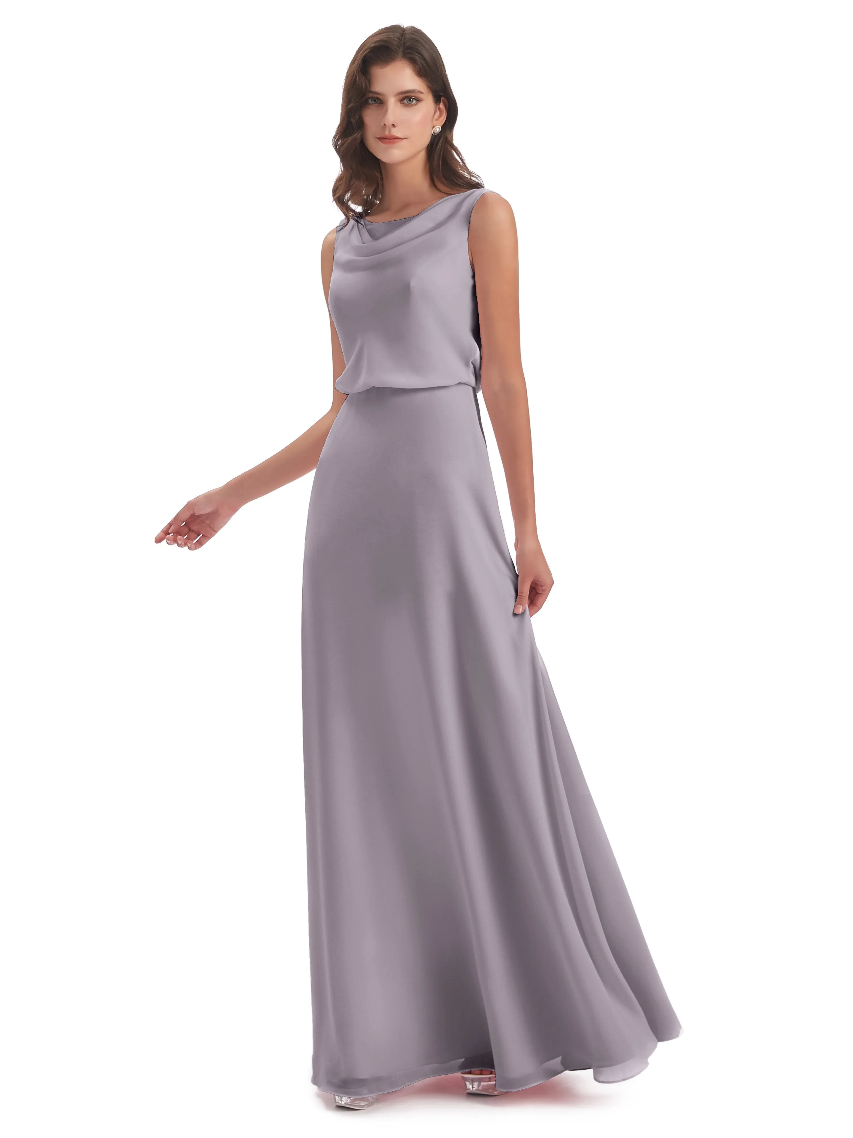 Layla Sheath Scoop V Back Chiffon Long Bridesmaid Dresses