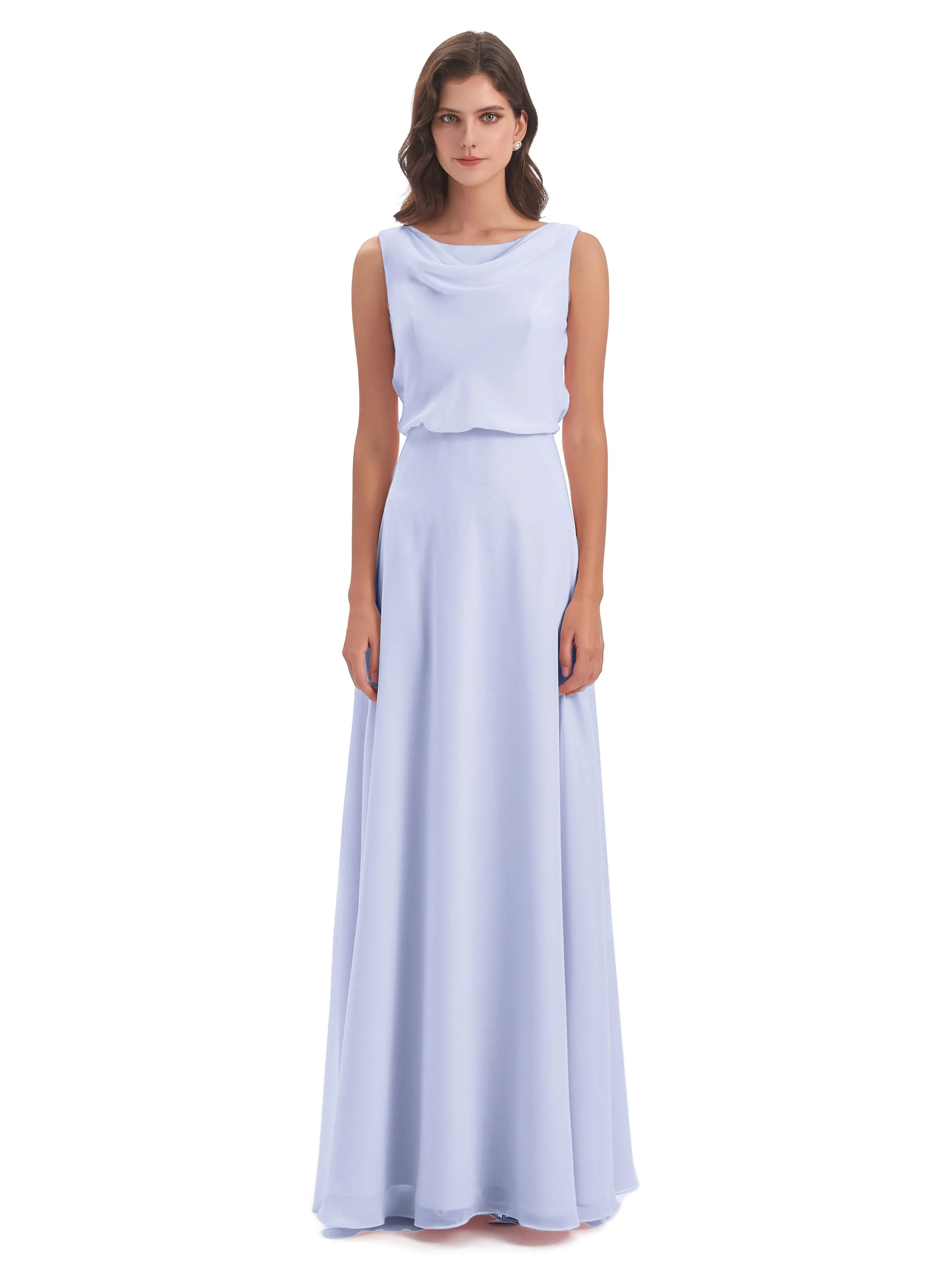 Layla Sheath Scoop V Back Chiffon Long Bridesmaid Dresses