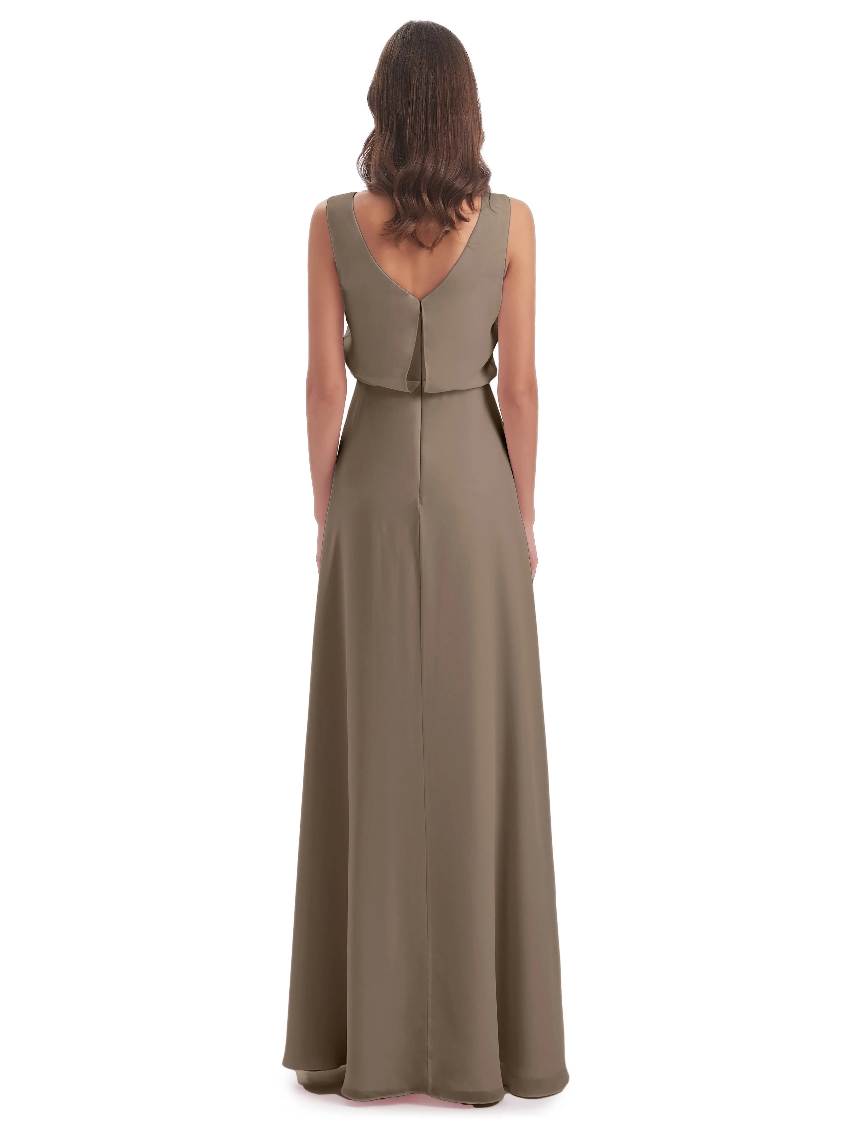 Layla Sheath Scoop V Back Chiffon Long Bridesmaid Dresses