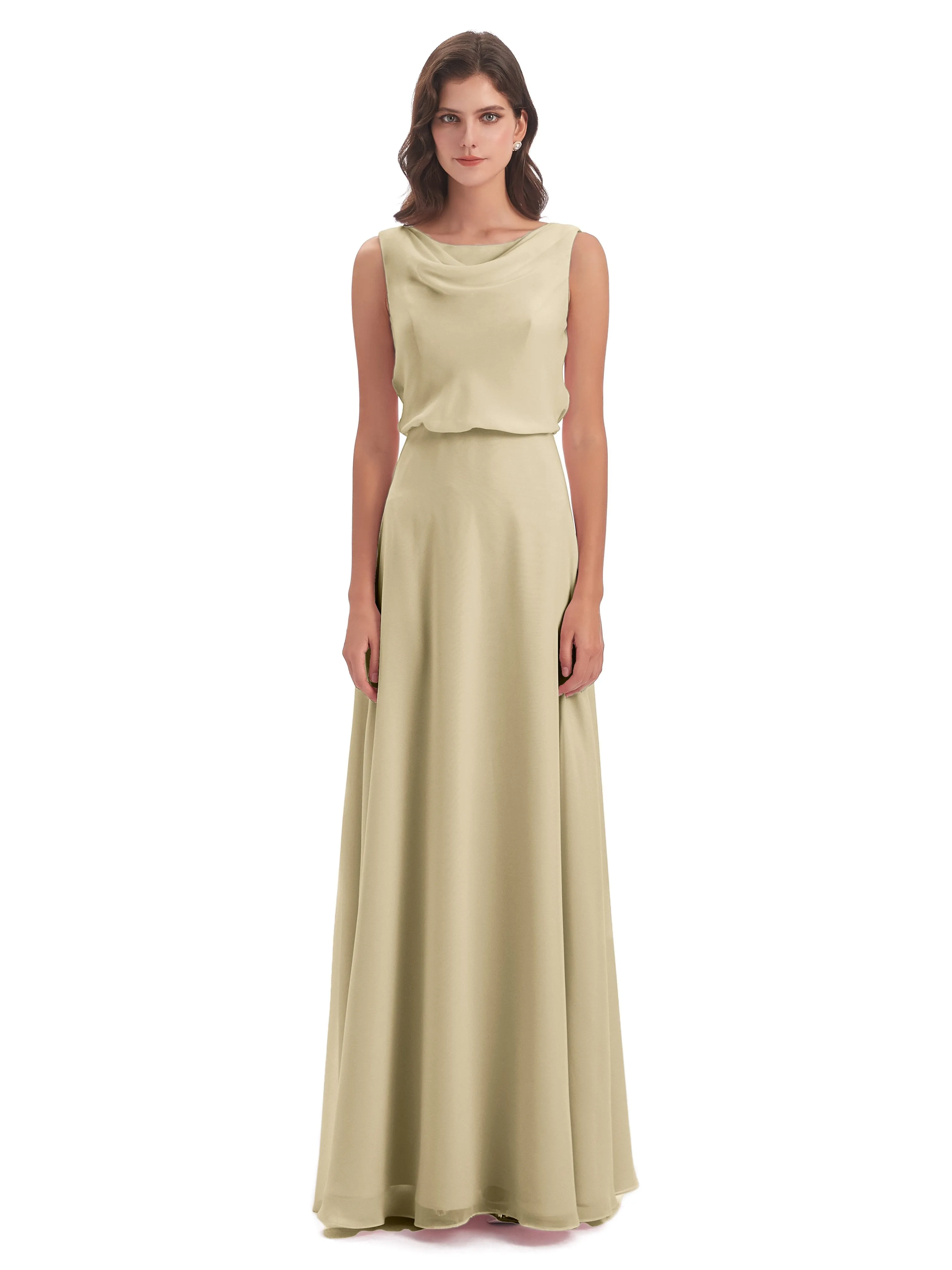 Layla Sheath Scoop V Back Chiffon Long Bridesmaid Dresses