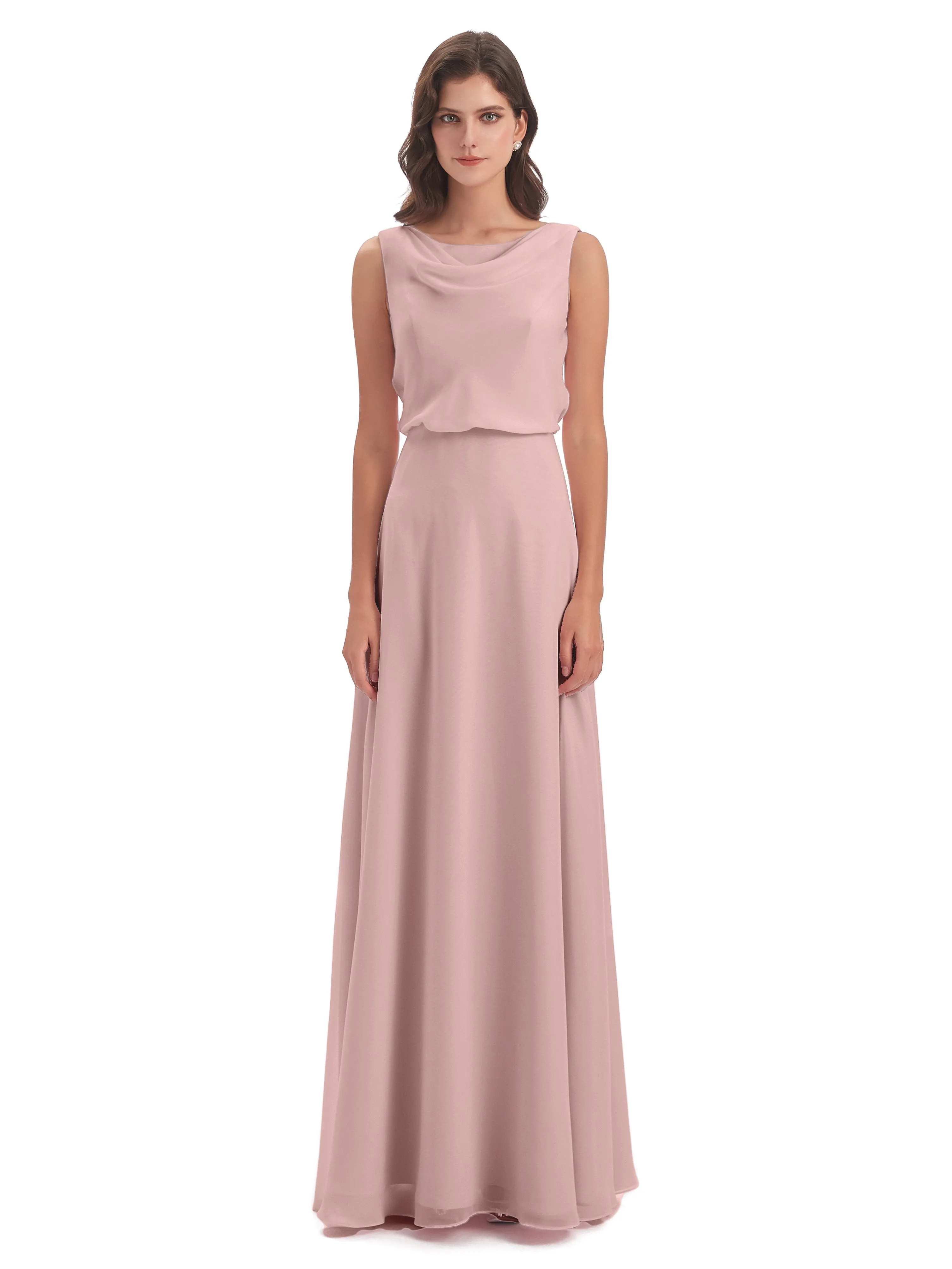 Layla Sheath Scoop V Back Chiffon Long Bridesmaid Dresses