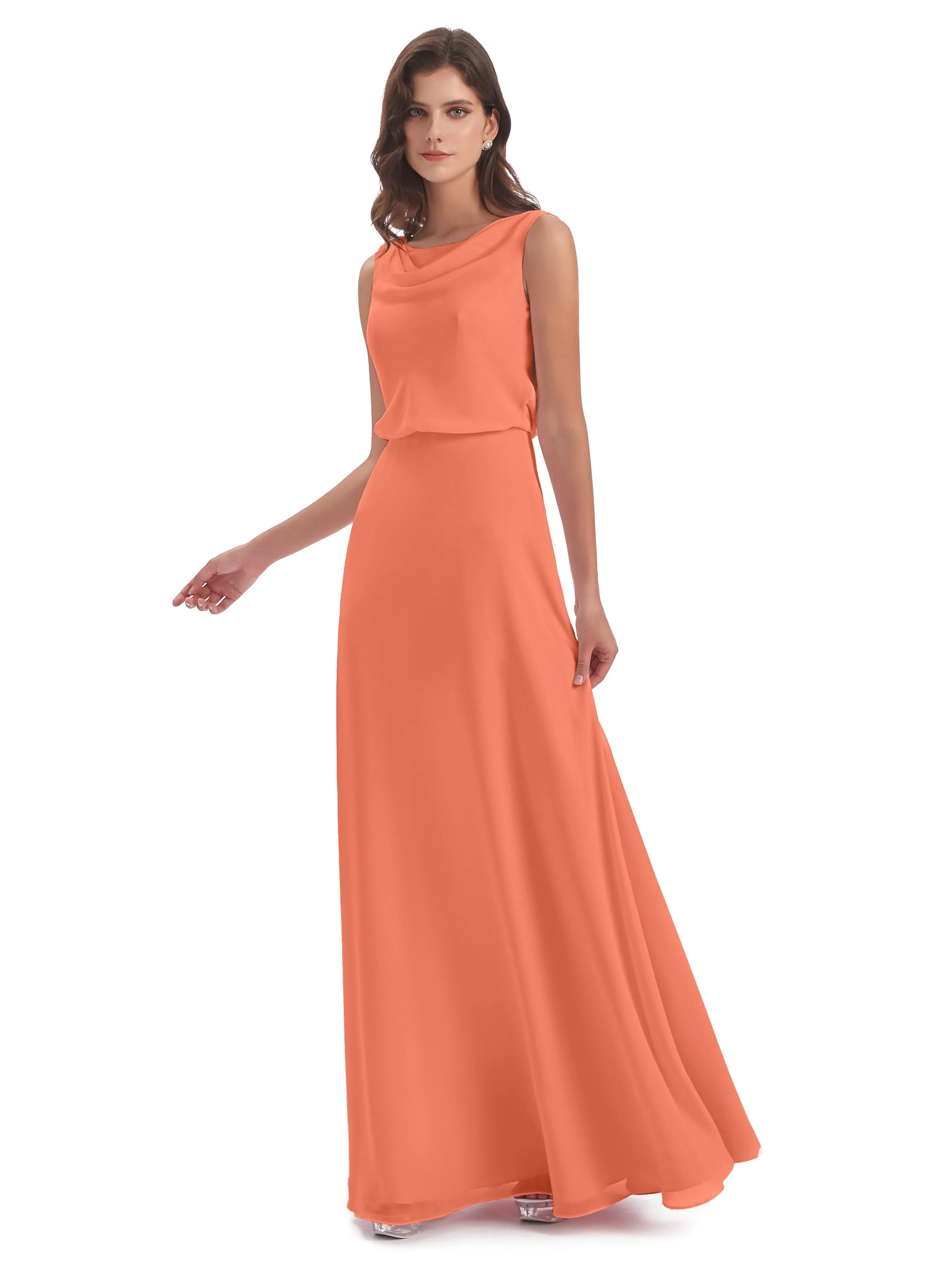 Layla Sheath Scoop V Back Chiffon Long Bridesmaid Dresses