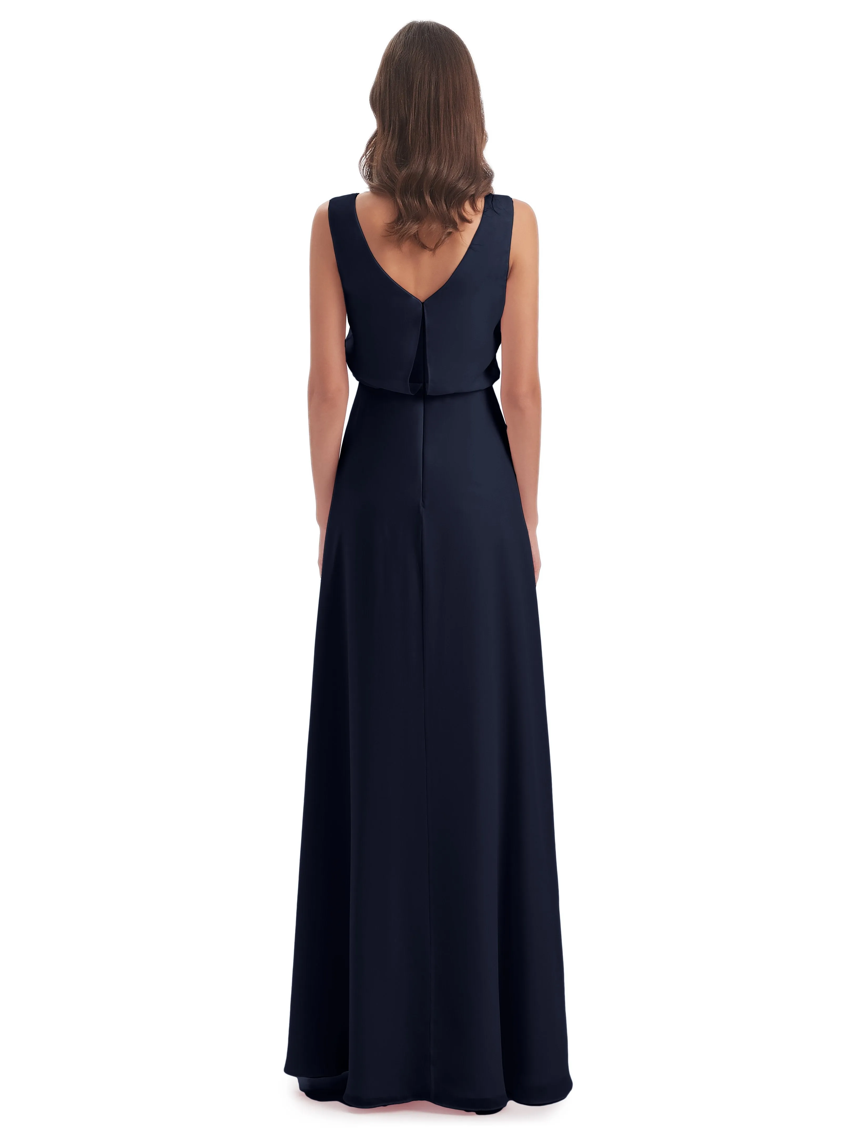 Layla Sheath Scoop V Back Chiffon Long Bridesmaid Dresses