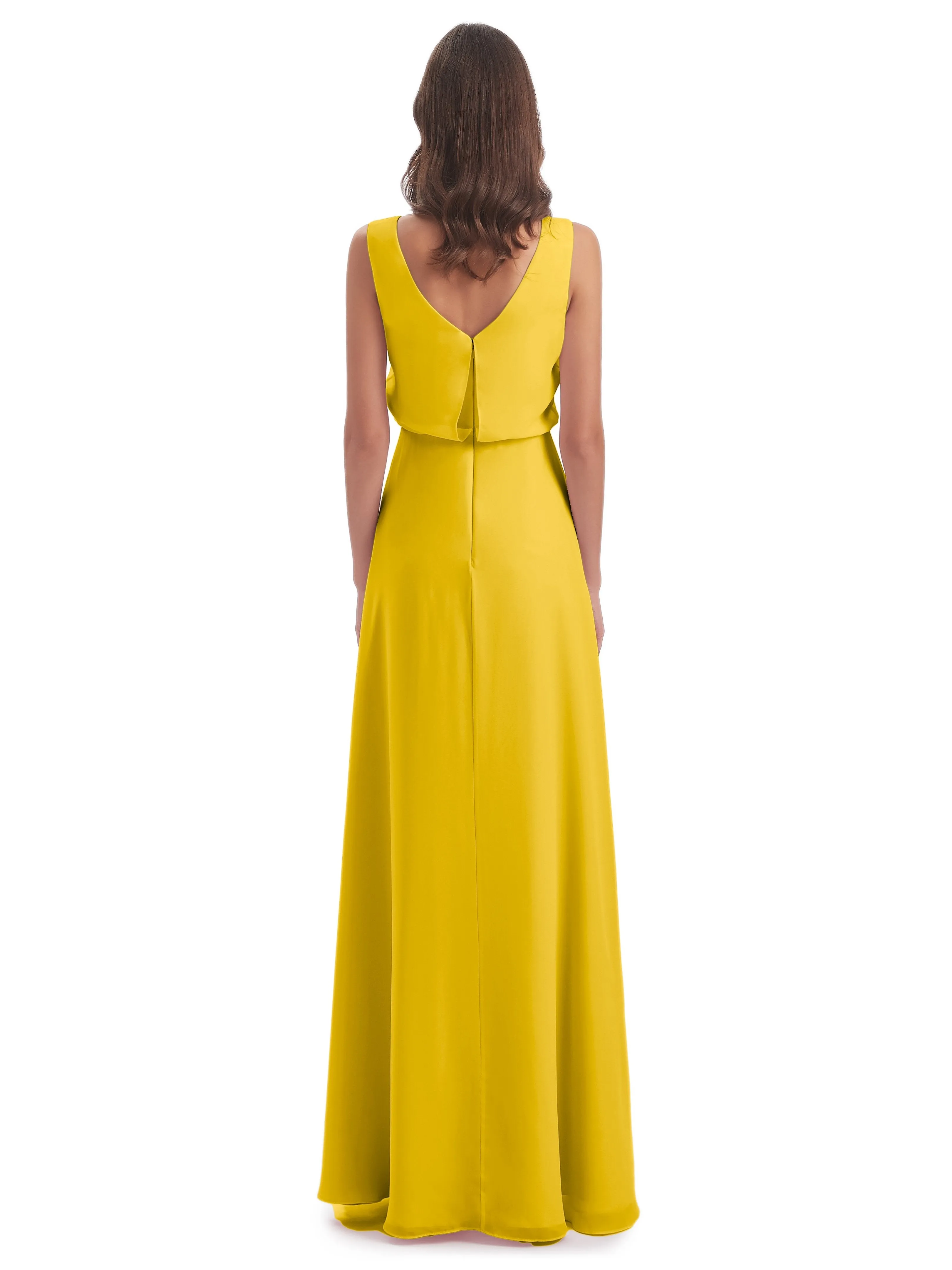 Layla Sheath Scoop V Back Chiffon Long Bridesmaid Dresses