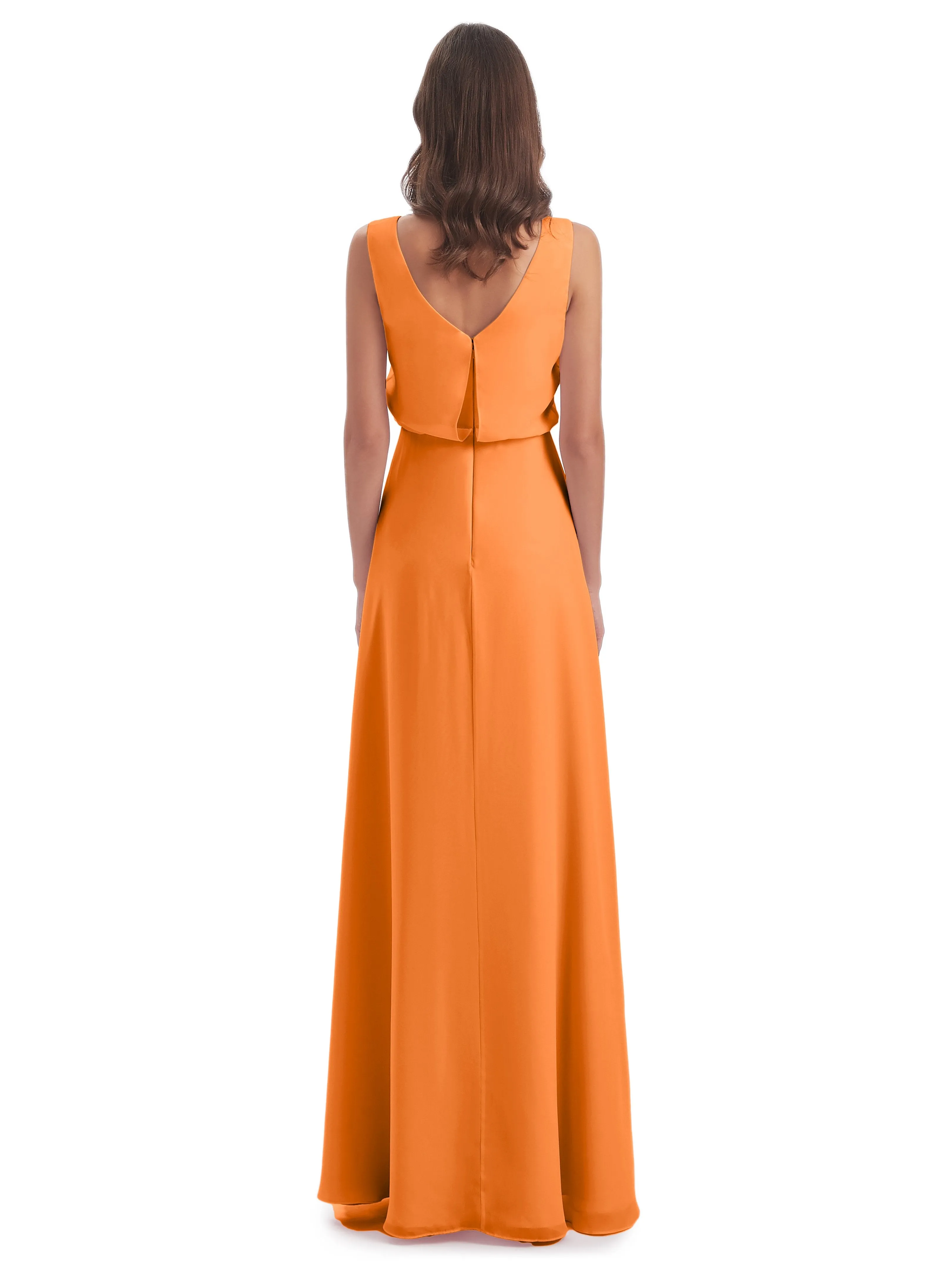 Layla Sheath Scoop V Back Chiffon Long Bridesmaid Dresses