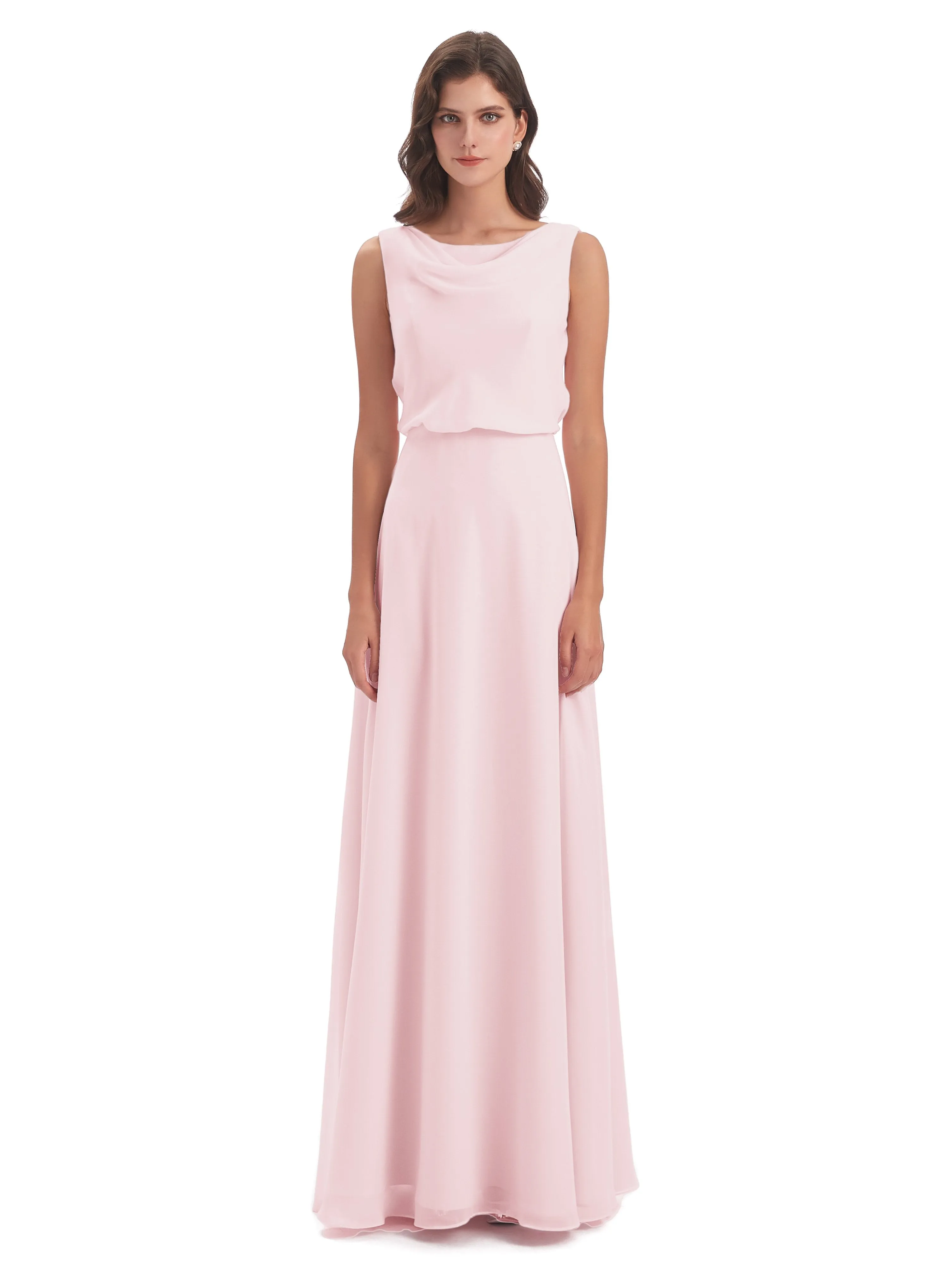 Layla Sheath Scoop V Back Chiffon Long Bridesmaid Dresses