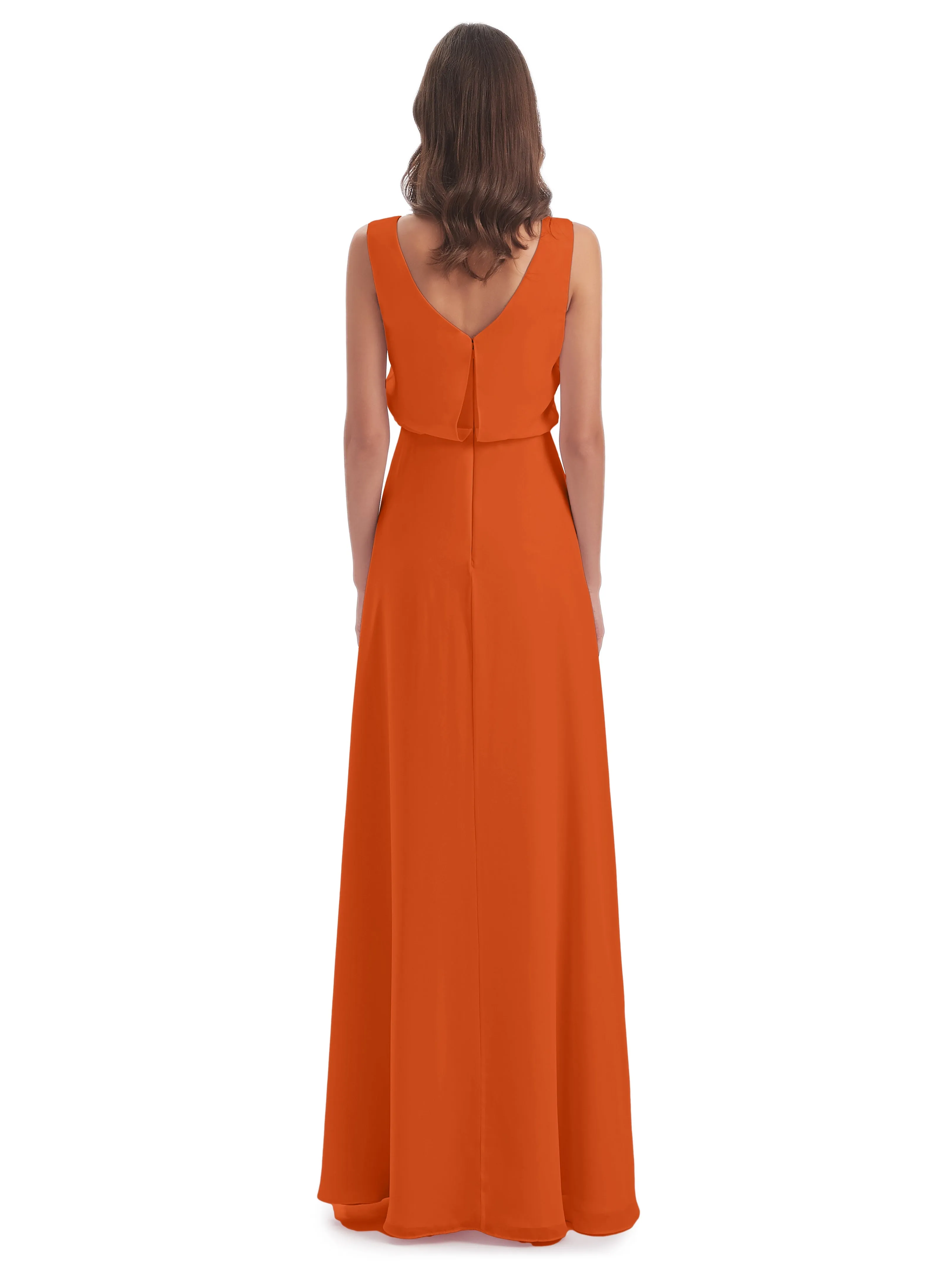 Layla Sheath Scoop V Back Chiffon Long Bridesmaid Dresses