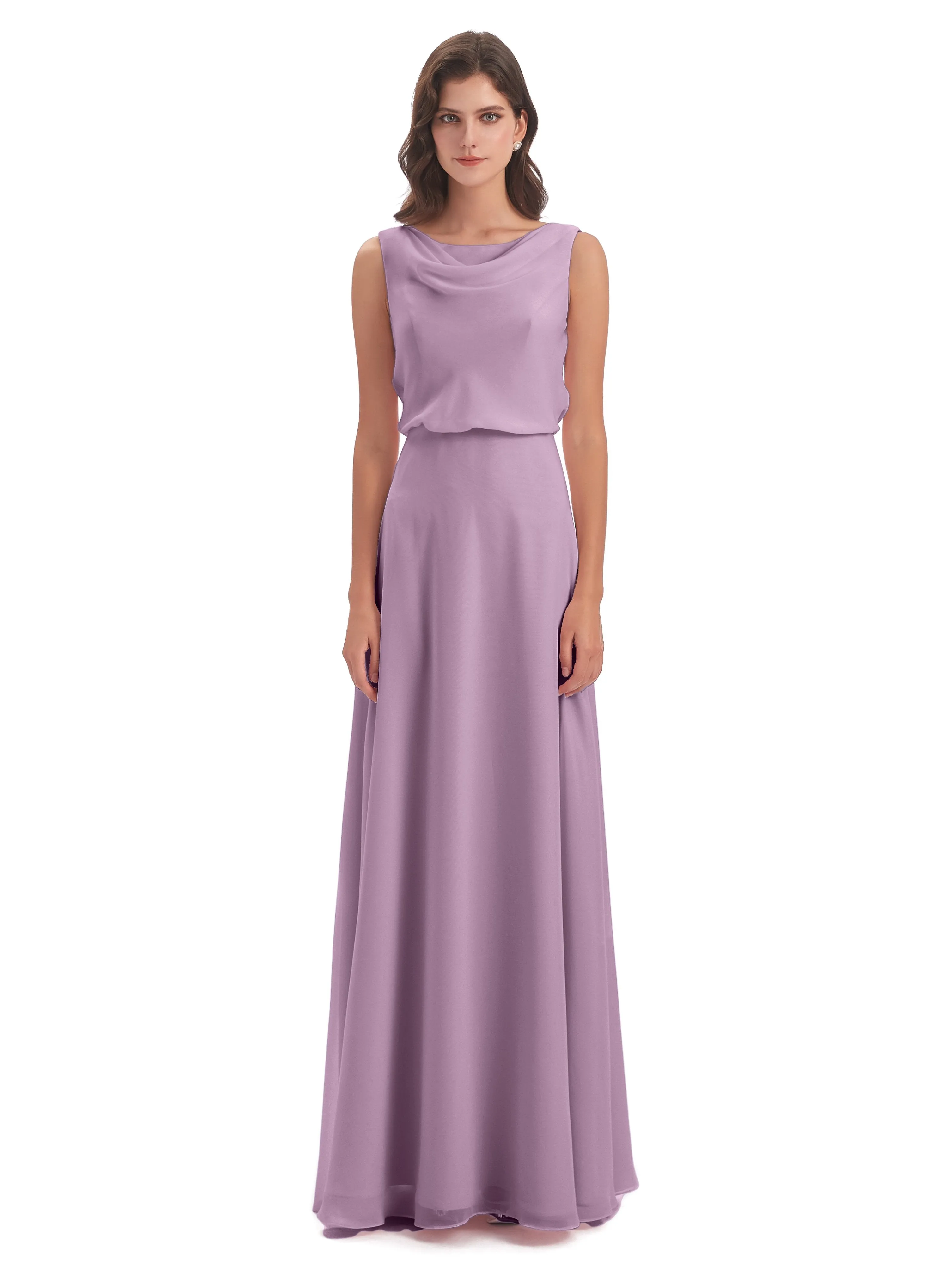 Layla Sheath Scoop V Back Chiffon Long Bridesmaid Dresses