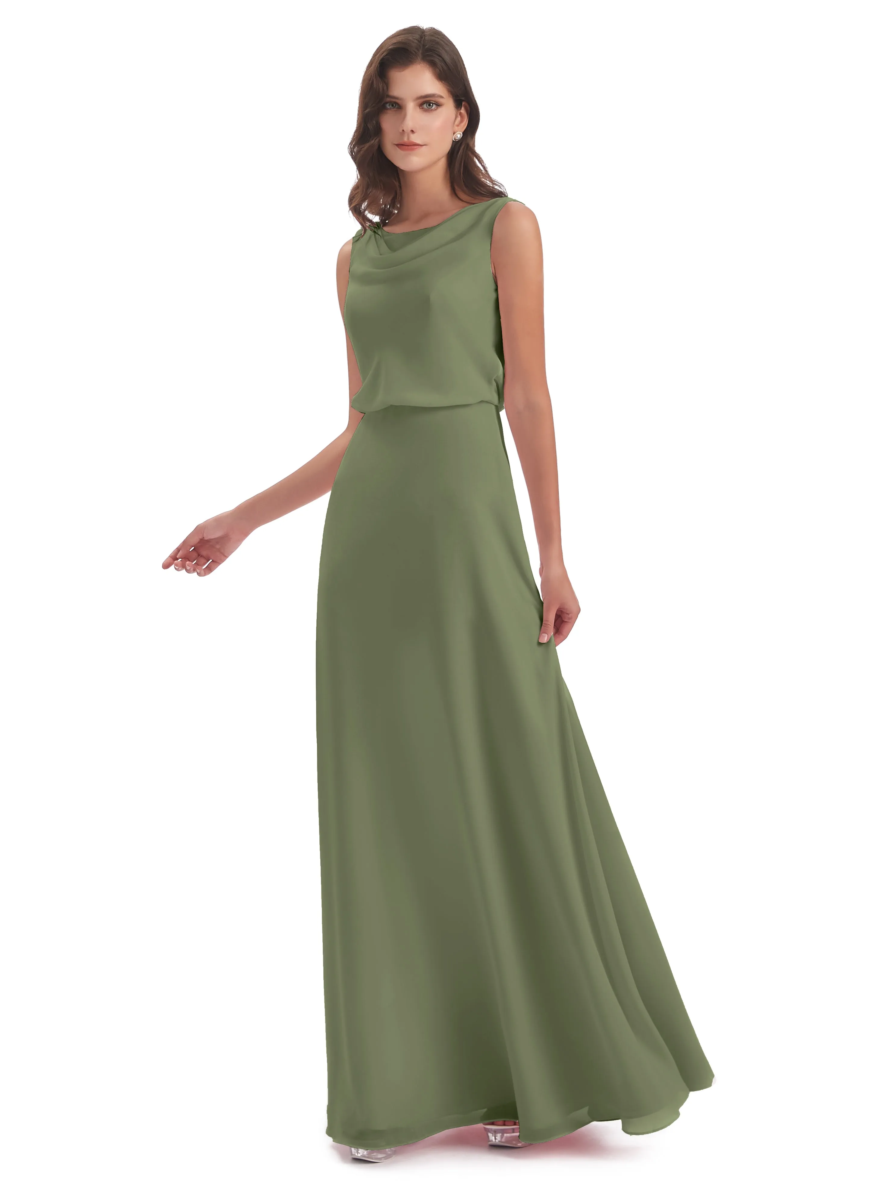 Layla Sheath Scoop V Back Chiffon Long Bridesmaid Dresses