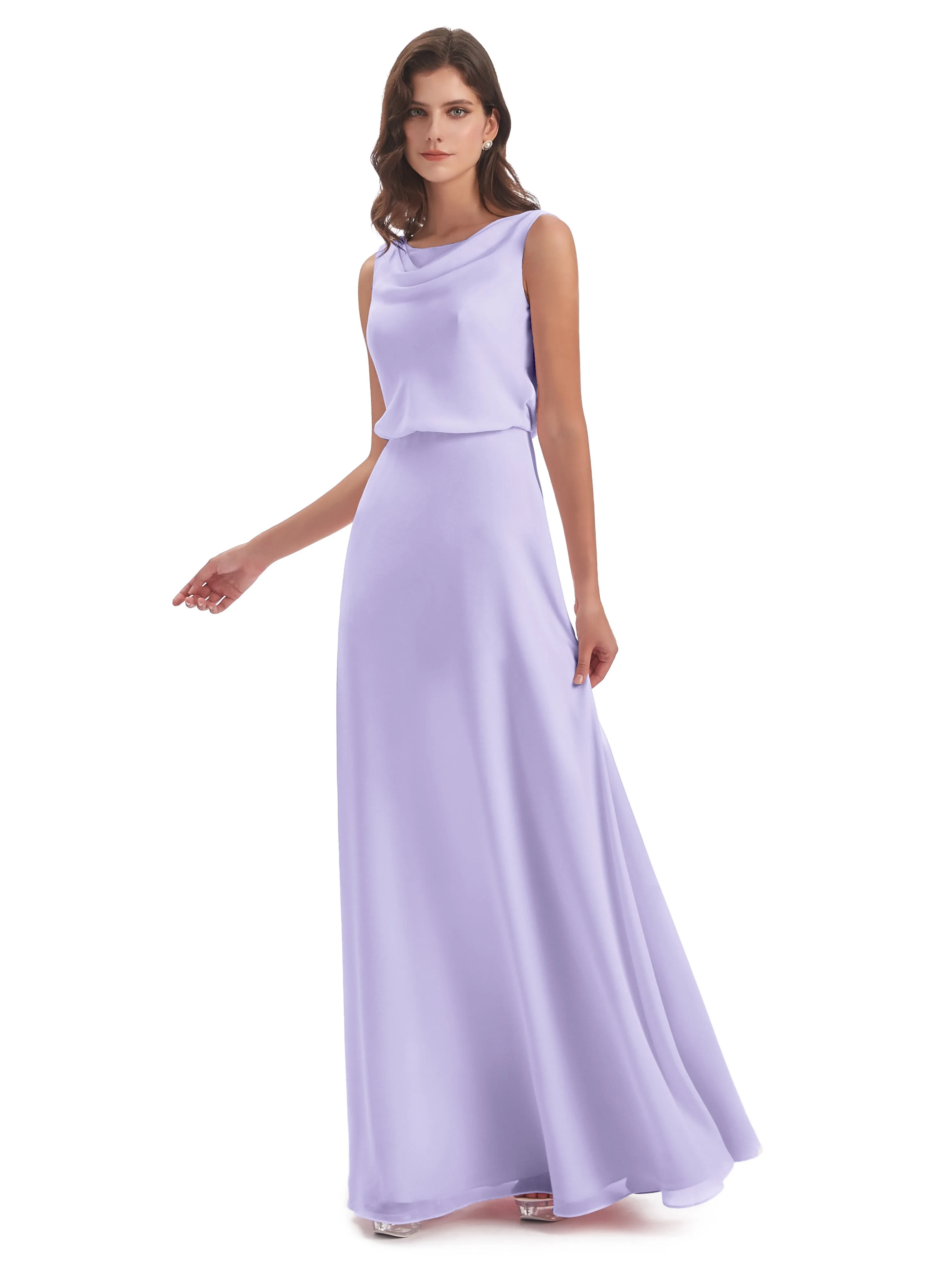 Layla Sheath Scoop V Back Chiffon Long Bridesmaid Dresses