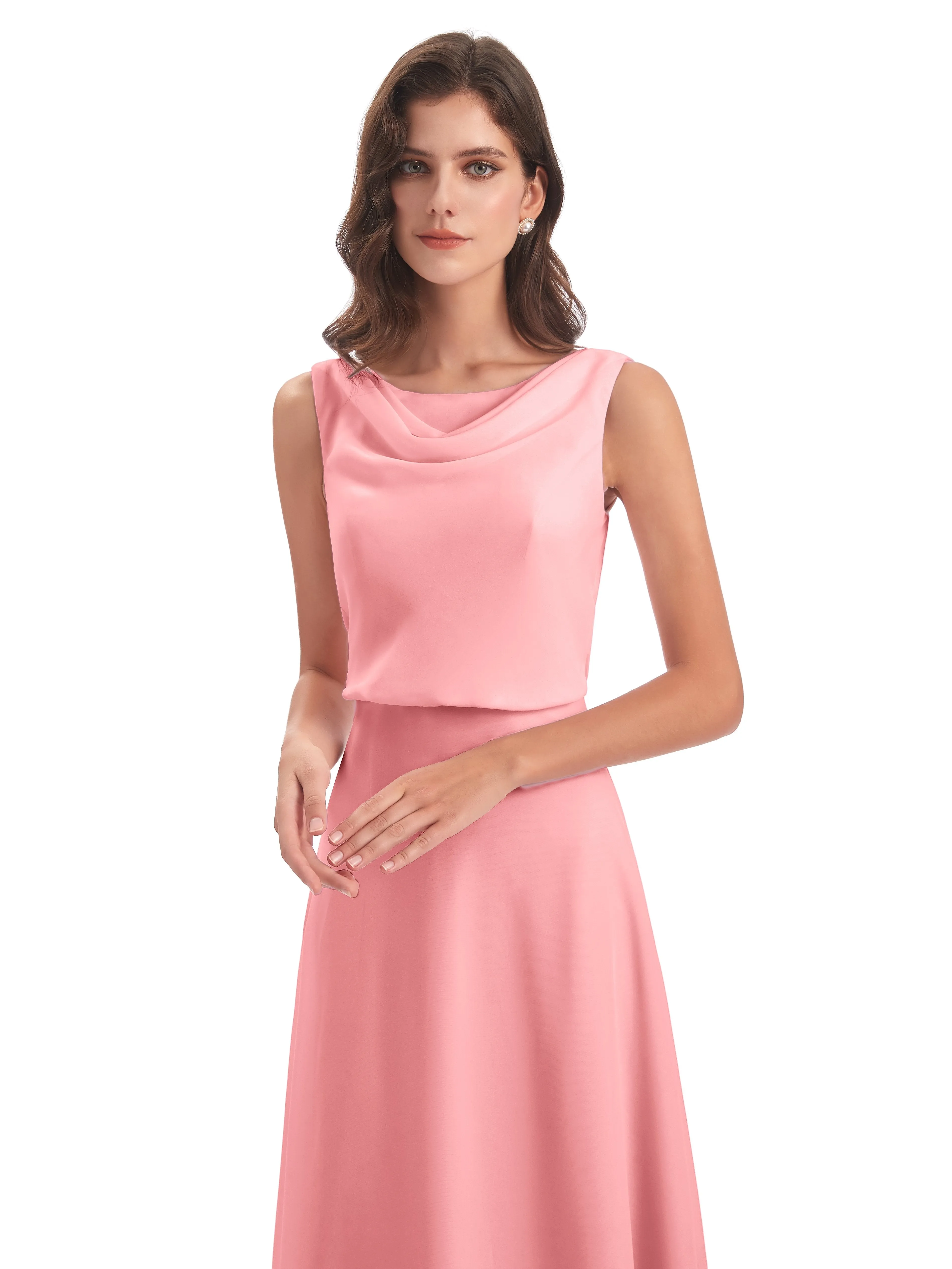 Layla Sheath Scoop V Back Chiffon Long Bridesmaid Dresses