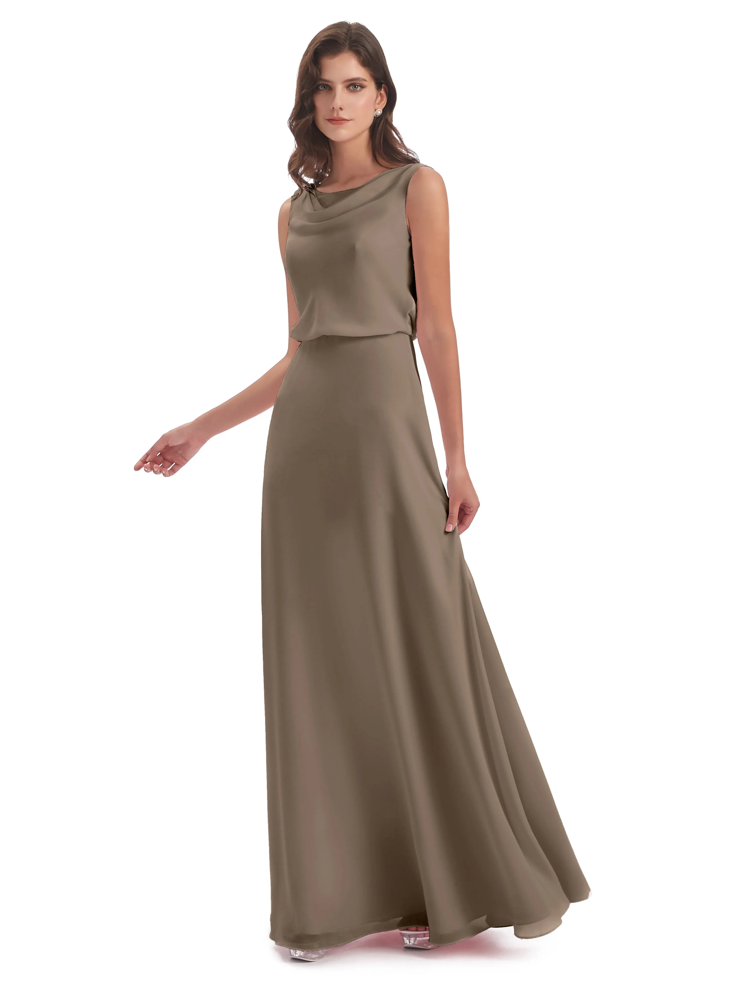 Layla Sheath Scoop V Back Chiffon Long Bridesmaid Dresses