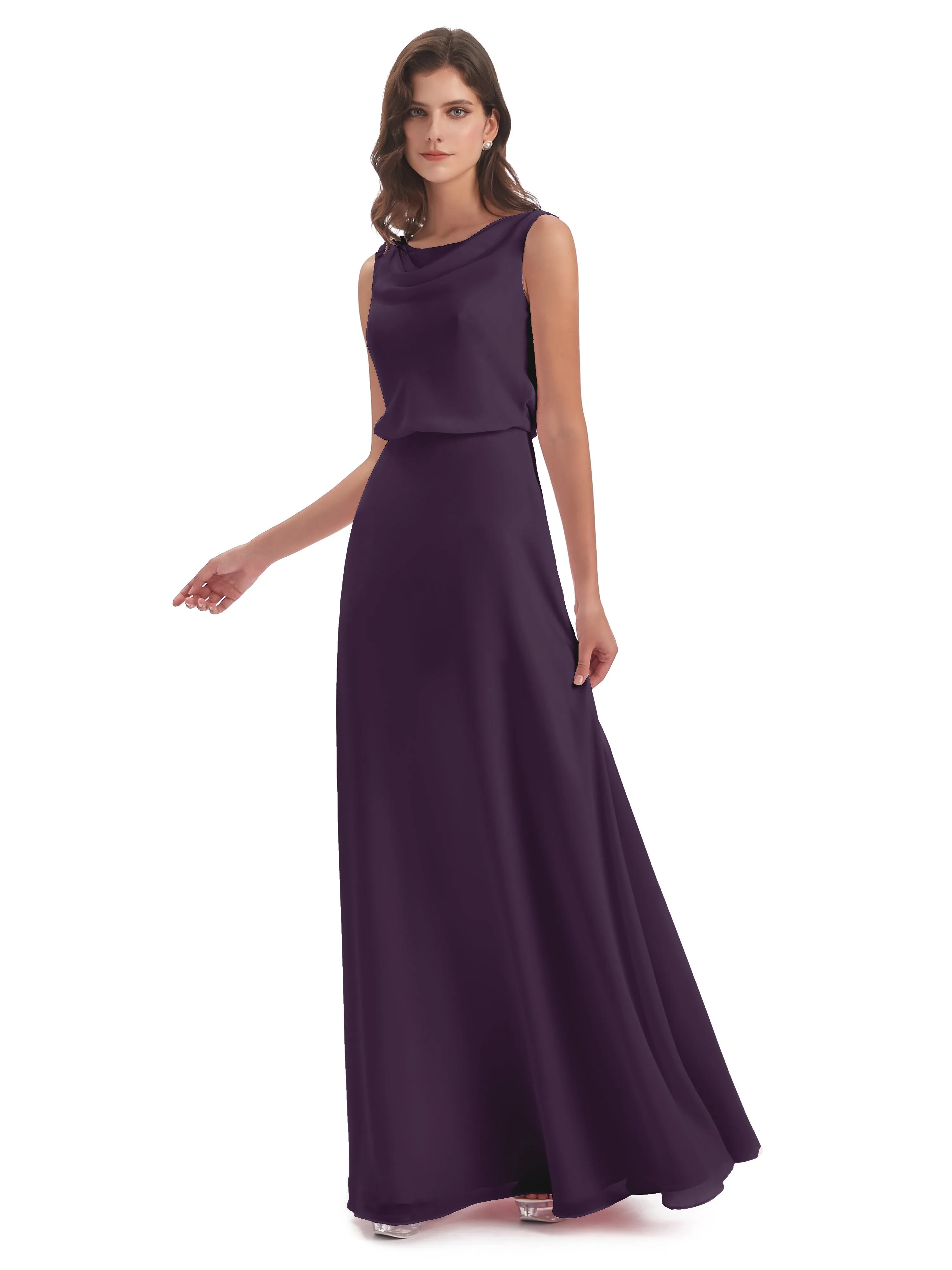 Layla Sheath Scoop V Back Chiffon Long Bridesmaid Dresses
