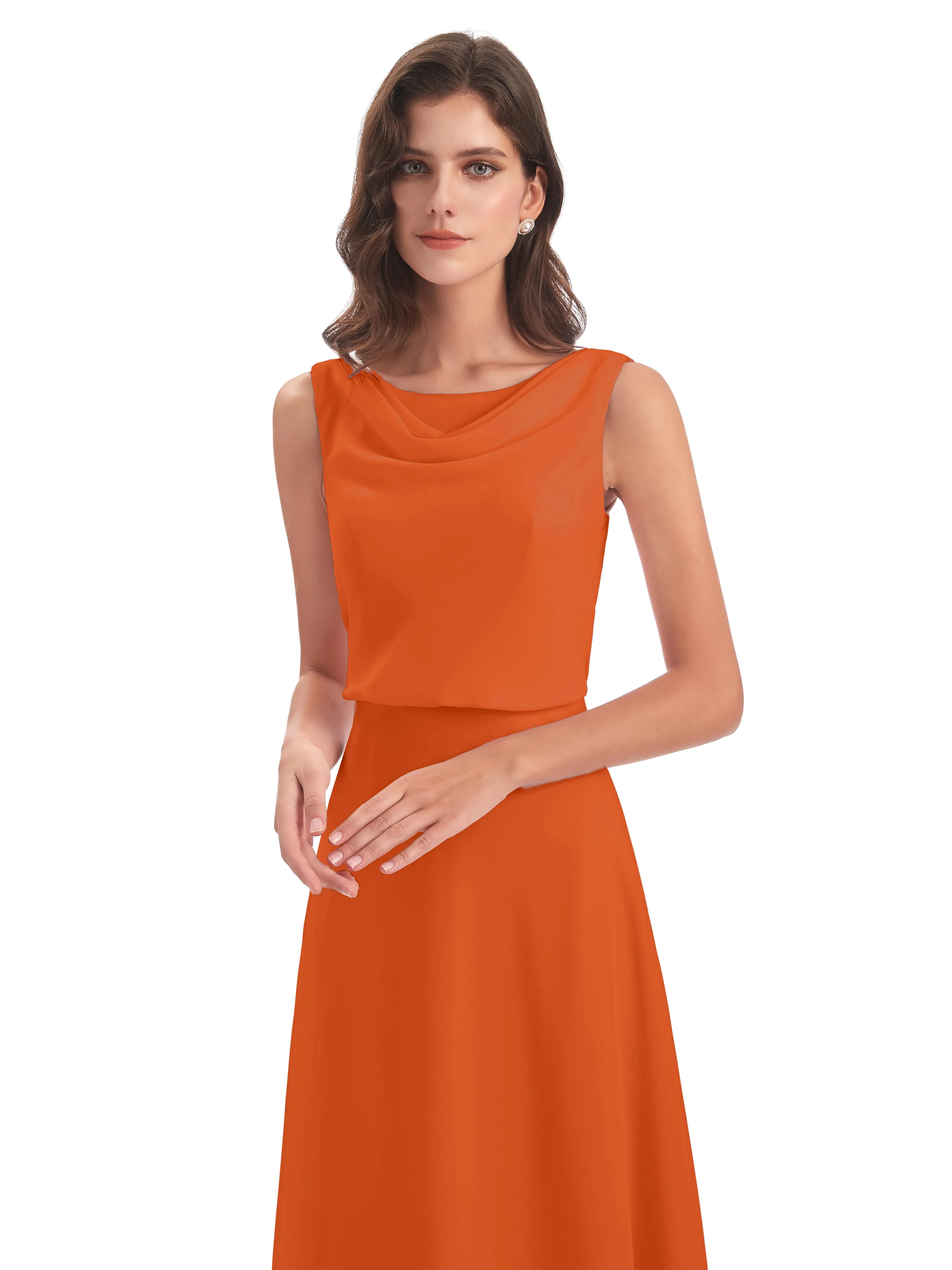 Layla Sheath Scoop V Back Chiffon Long Bridesmaid Dresses