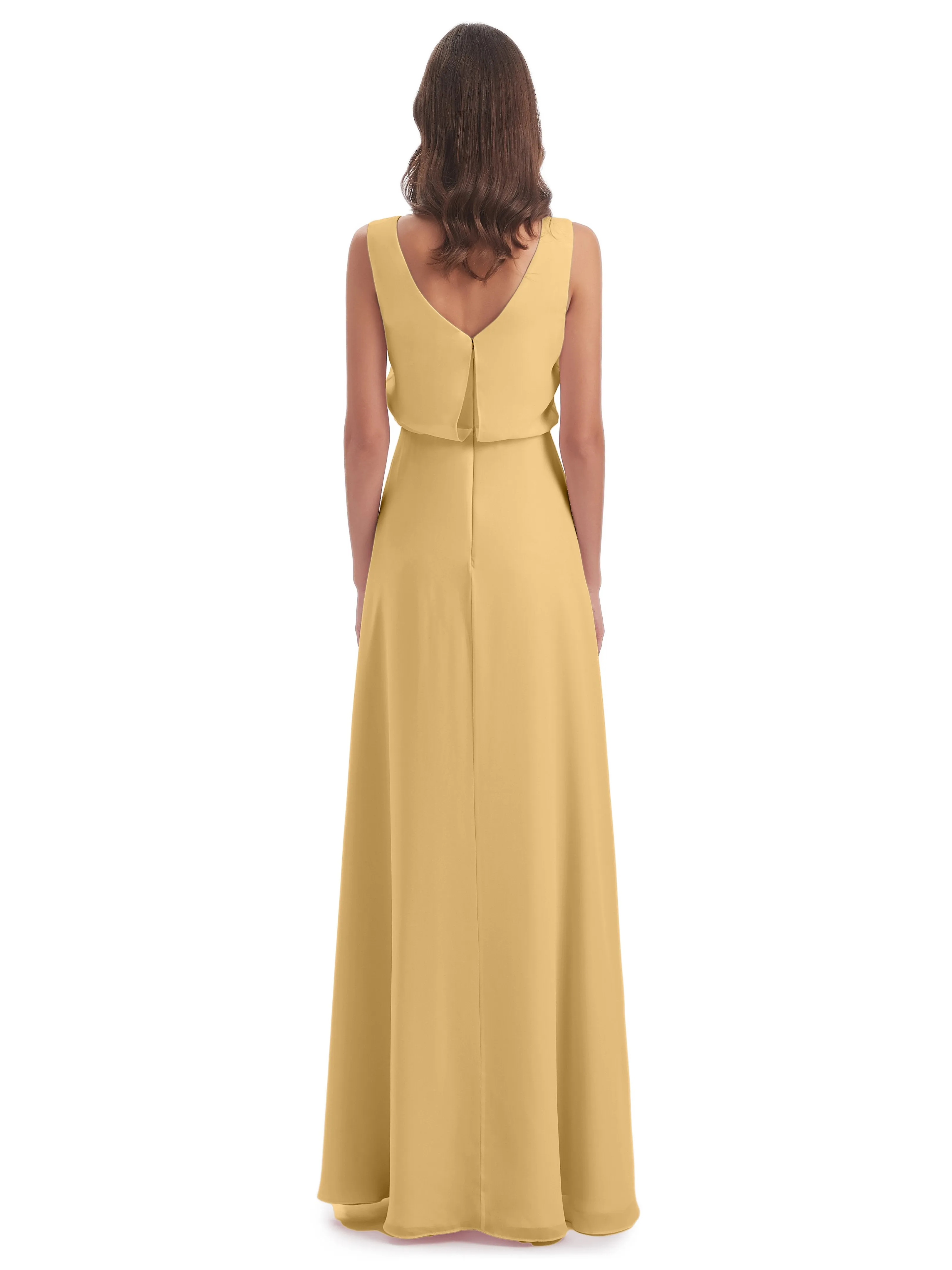 Layla Sheath Scoop V Back Chiffon Long Bridesmaid Dresses