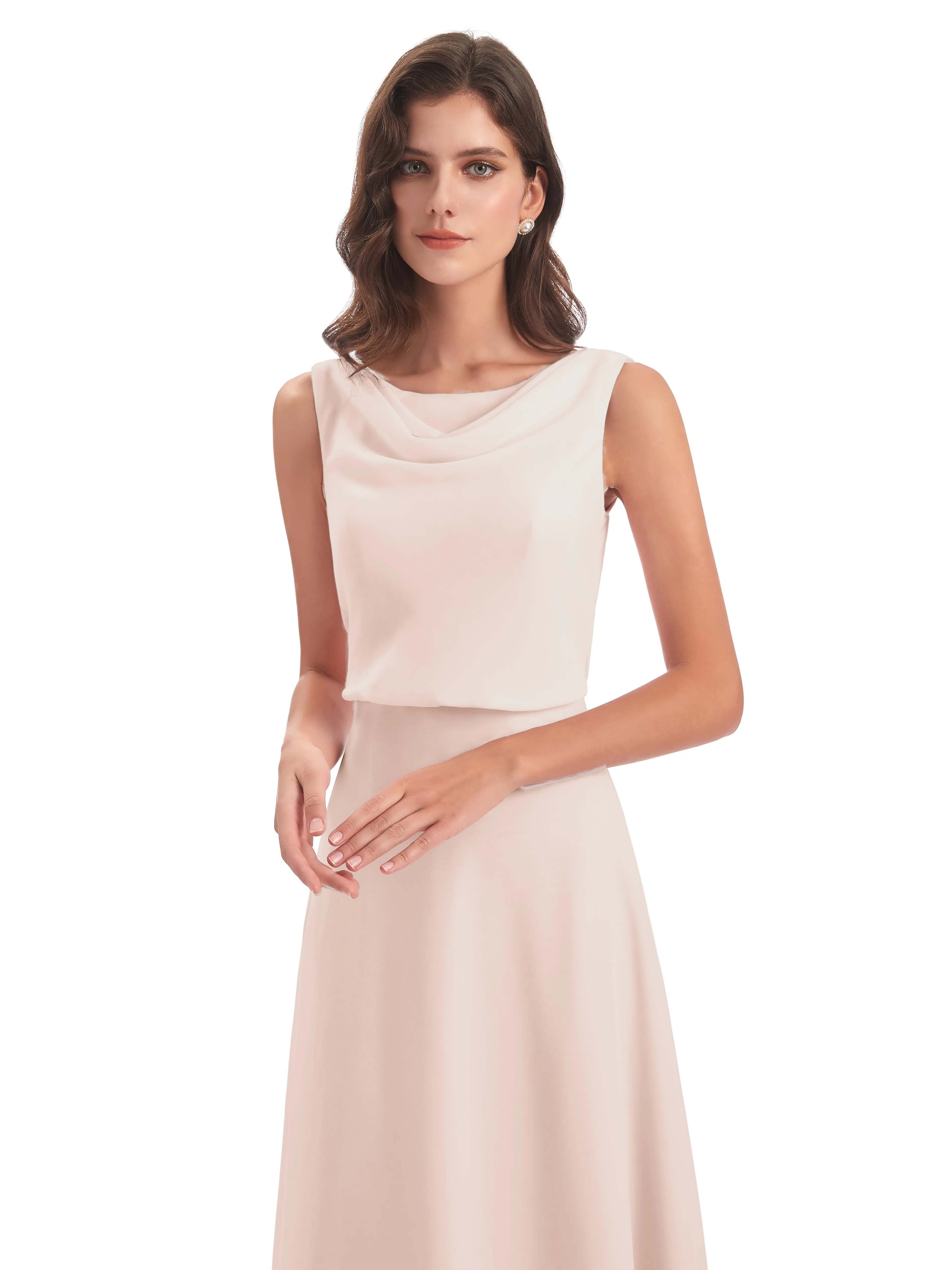 Layla Sheath Scoop V Back Chiffon Long Bridesmaid Dresses