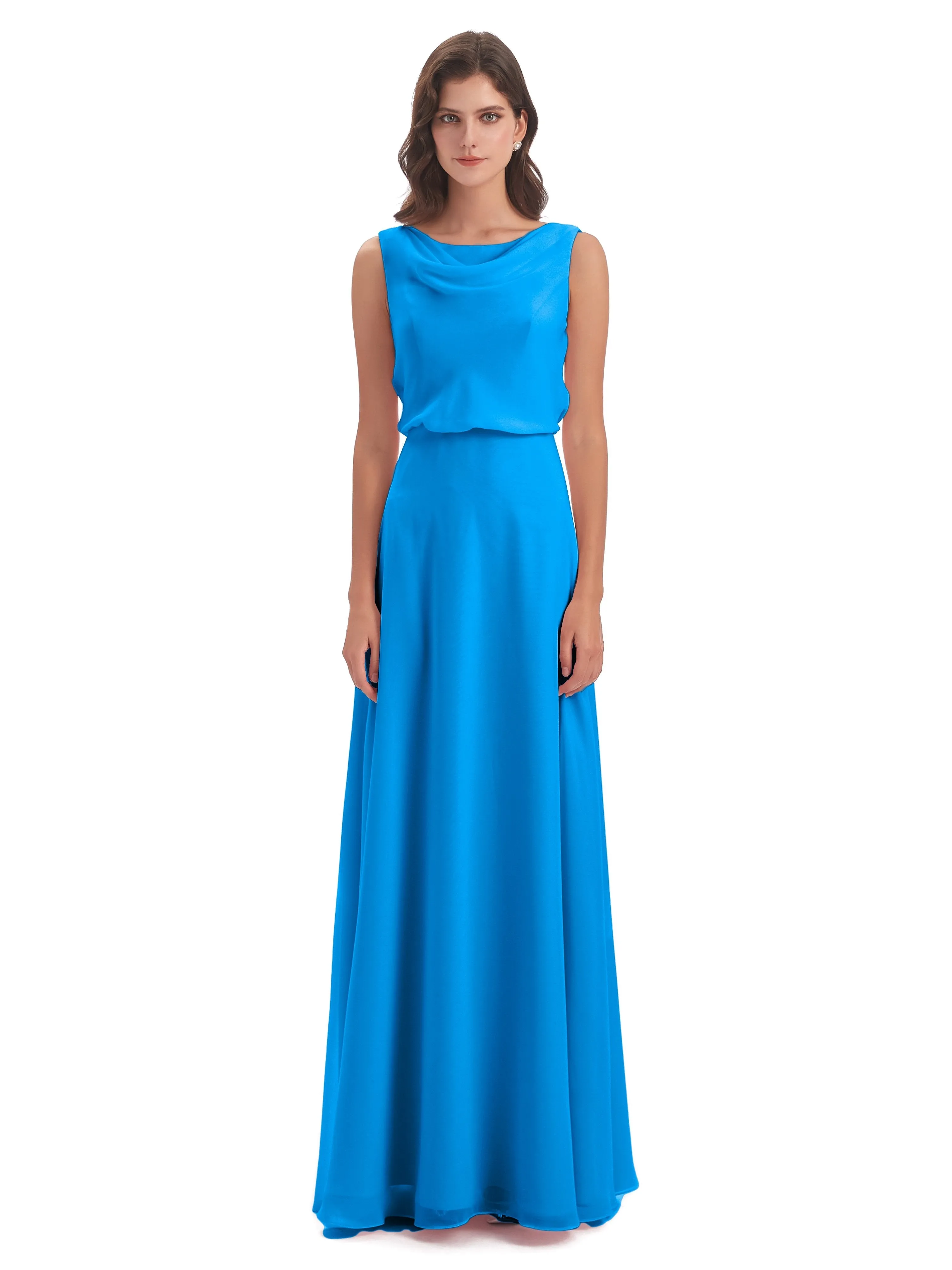 Layla Sheath Scoop V Back Chiffon Long Bridesmaid Dresses
