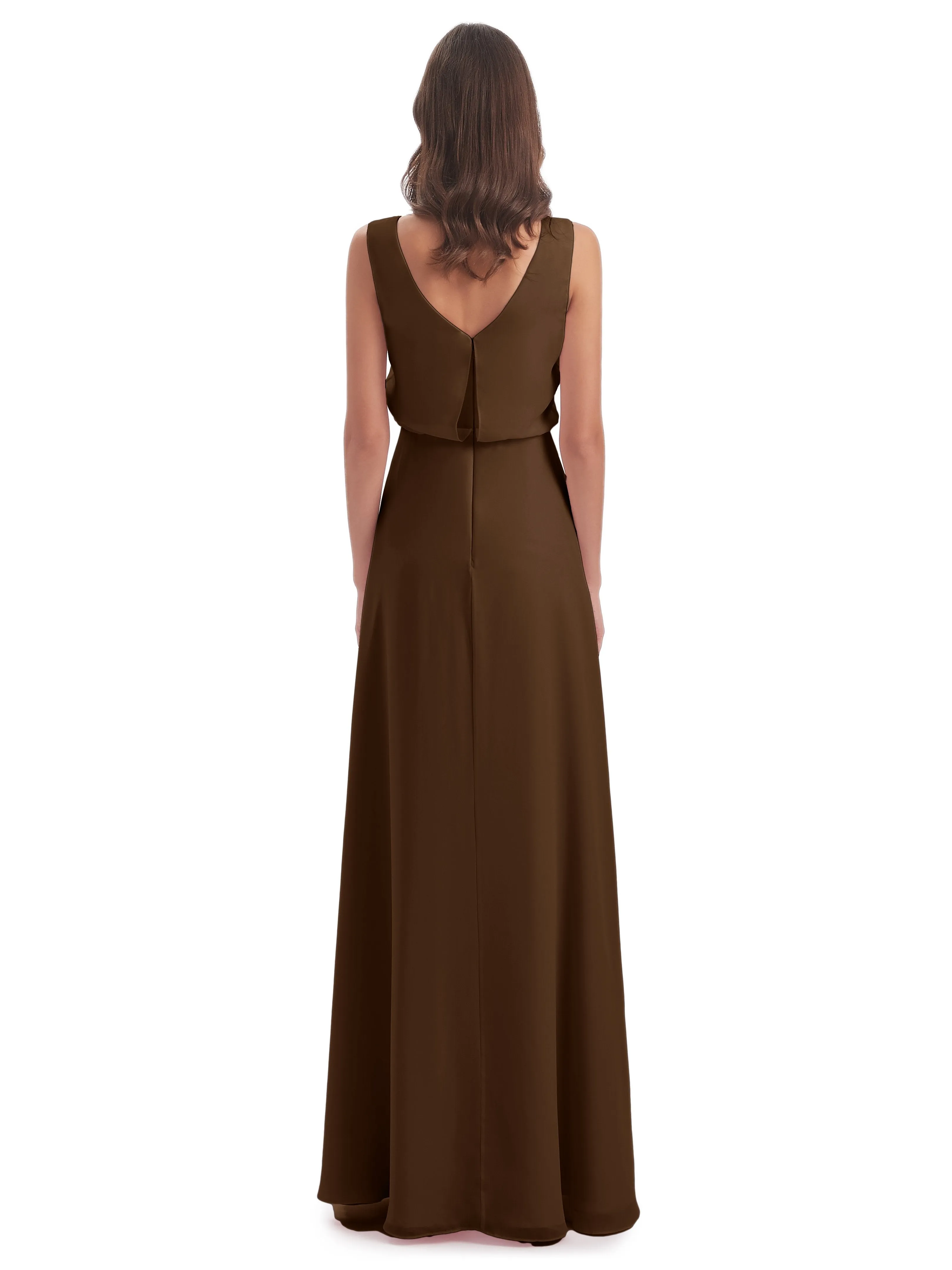 Layla Sheath Scoop V Back Chiffon Long Bridesmaid Dresses