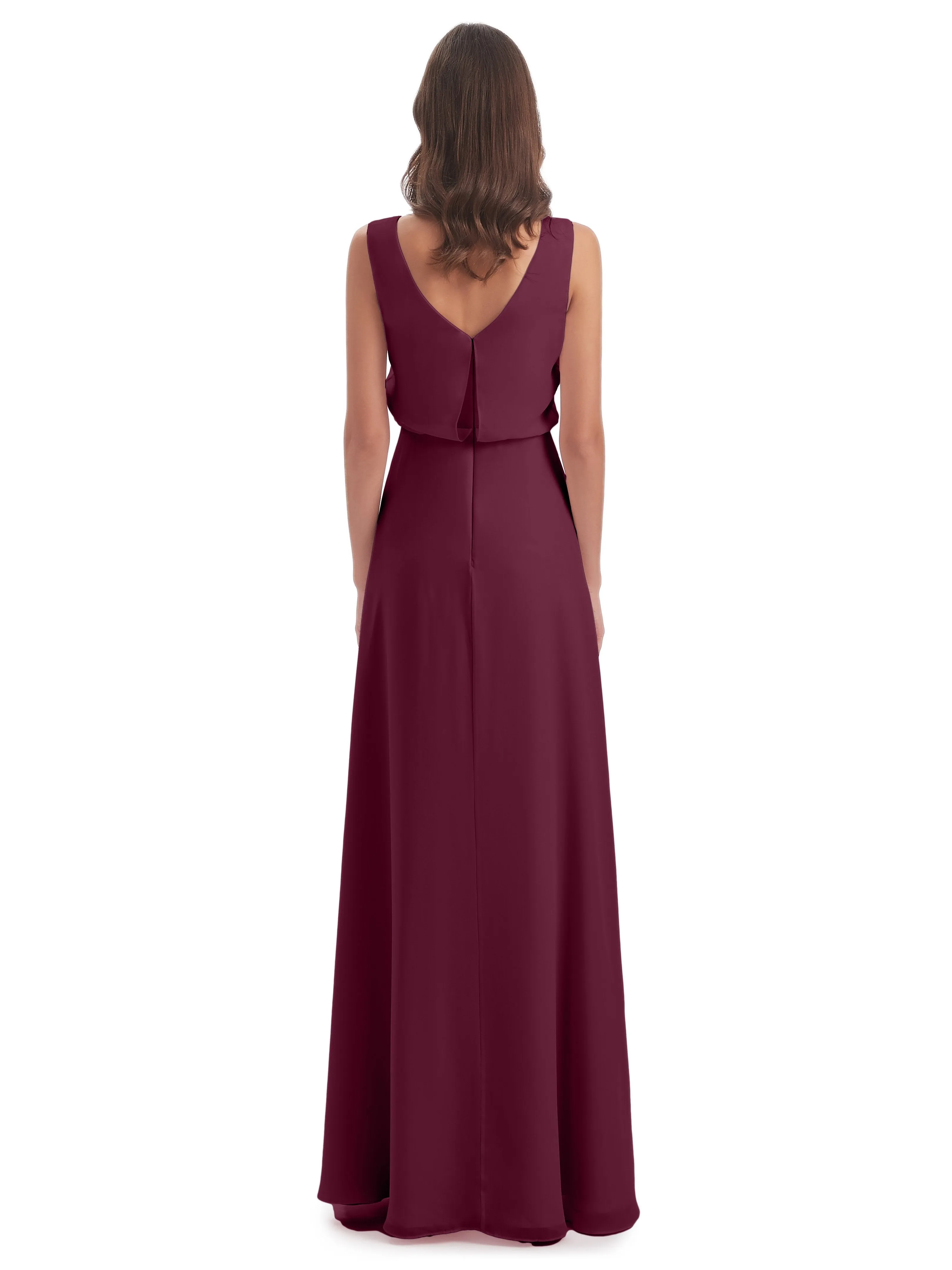 Layla Sheath Scoop V Back Chiffon Long Bridesmaid Dresses