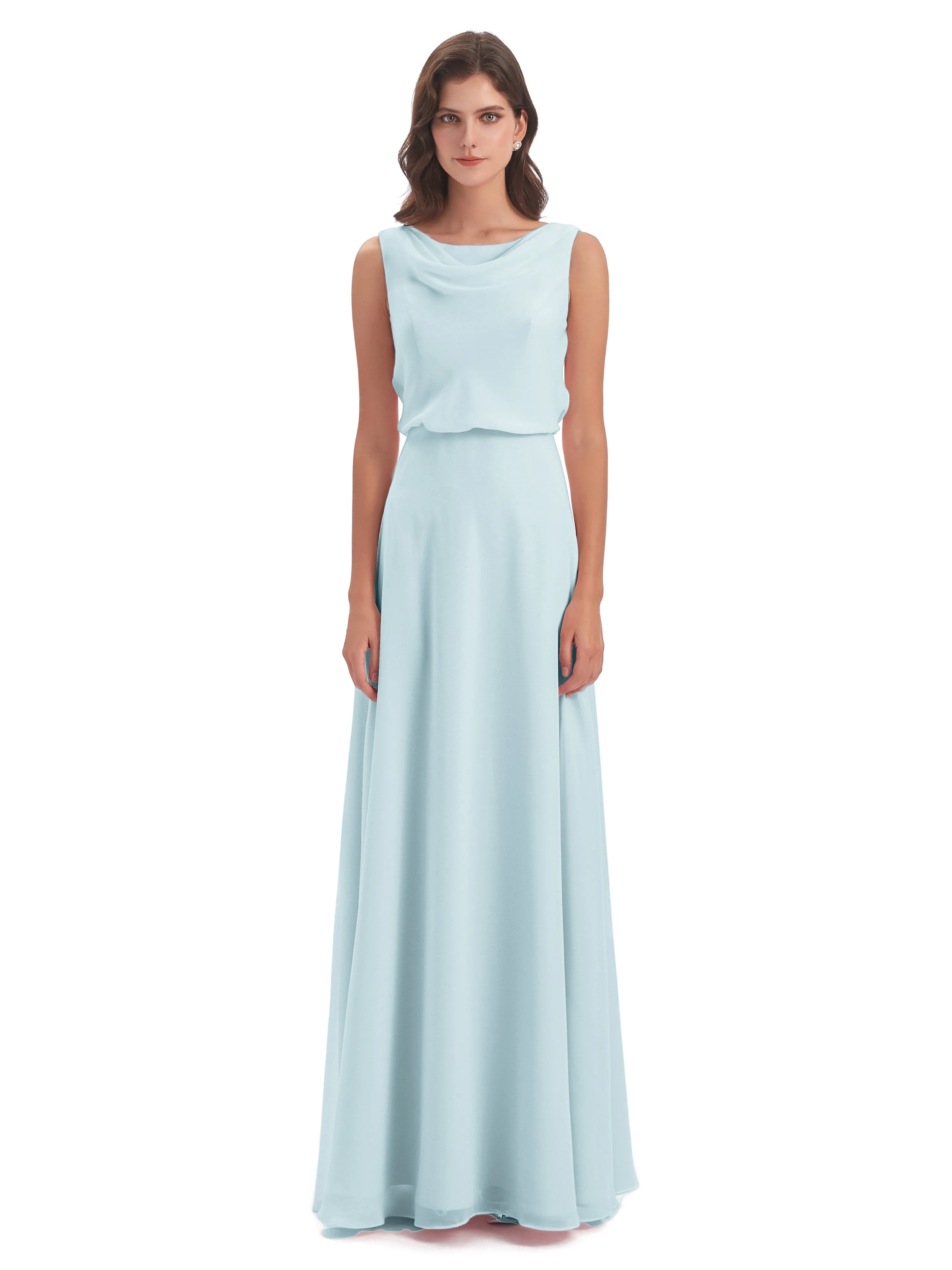 Layla Sheath Scoop V Back Chiffon Long Bridesmaid Dresses