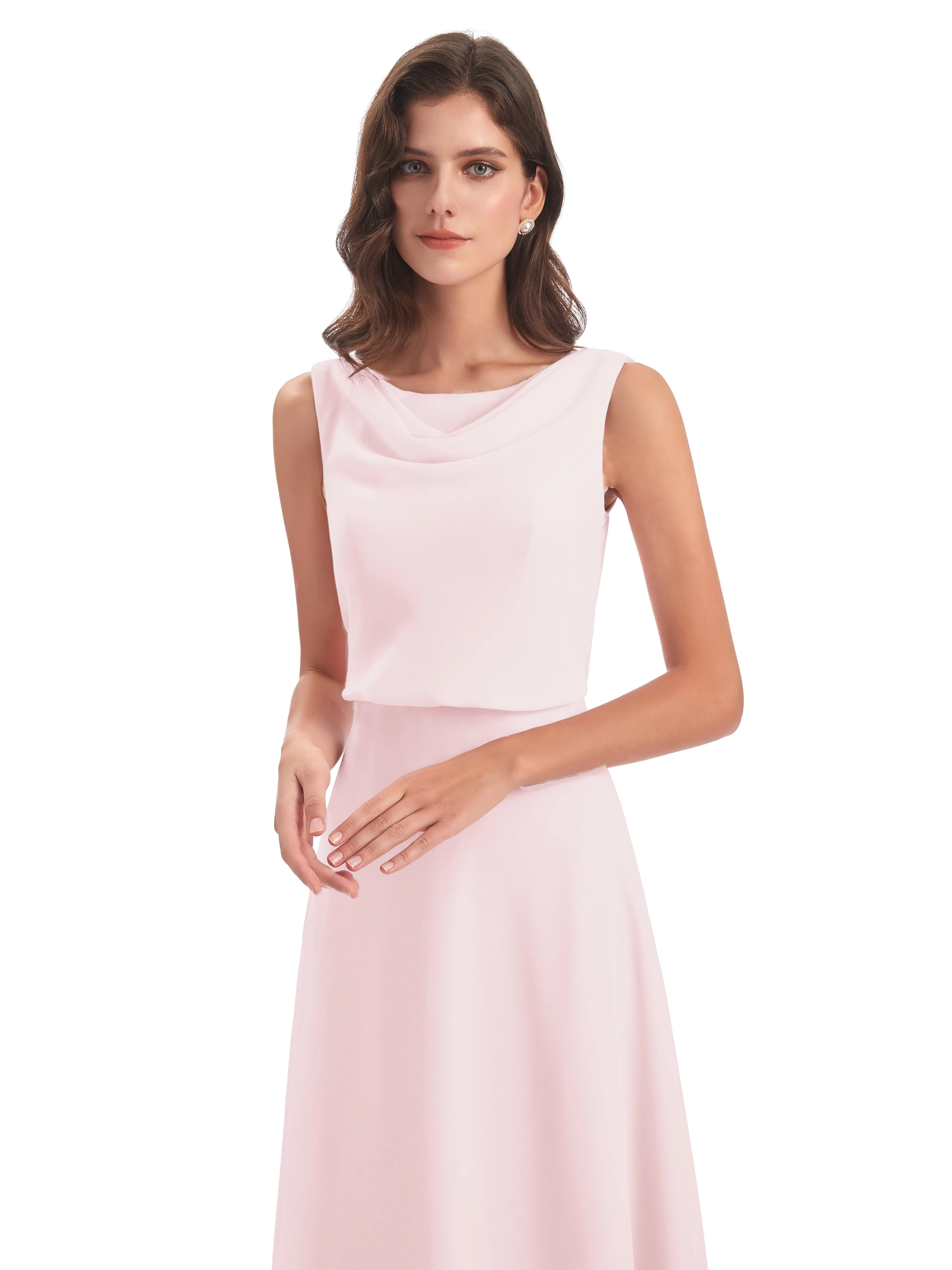 Layla Sheath Scoop V Back Chiffon Long Bridesmaid Dresses