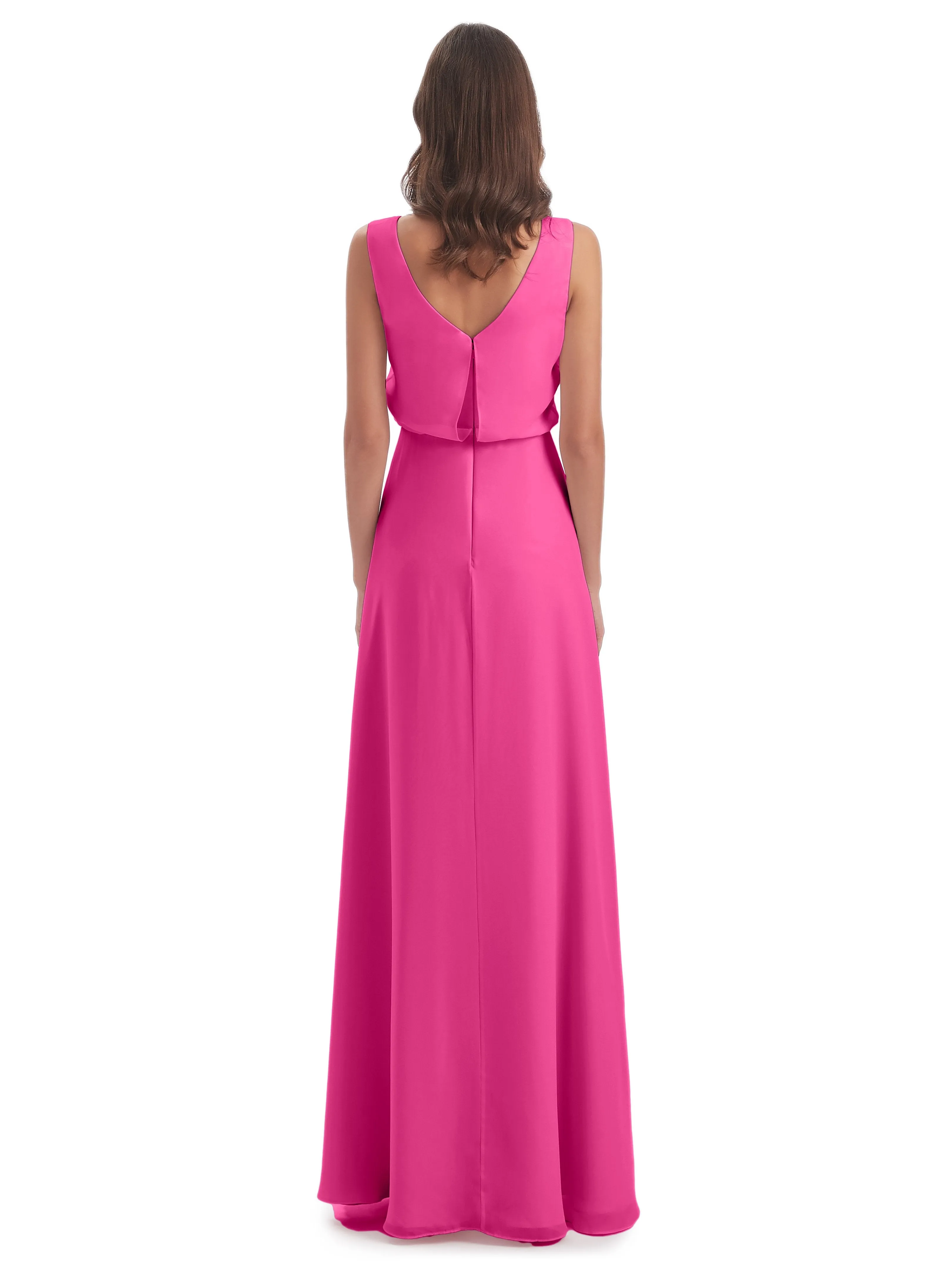 Layla Sheath Scoop V Back Chiffon Long Bridesmaid Dresses