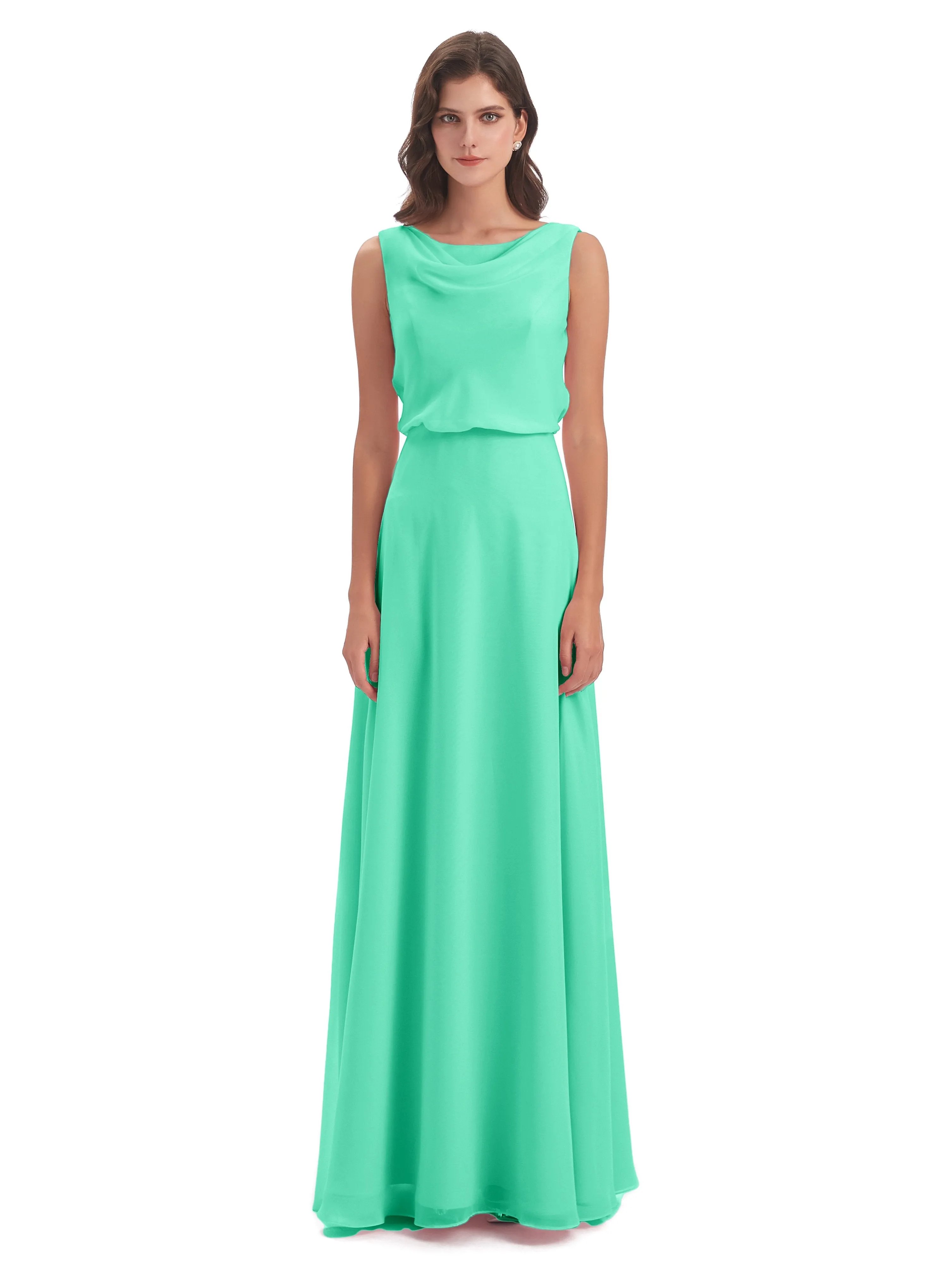 Layla Sheath Scoop V Back Chiffon Long Bridesmaid Dresses