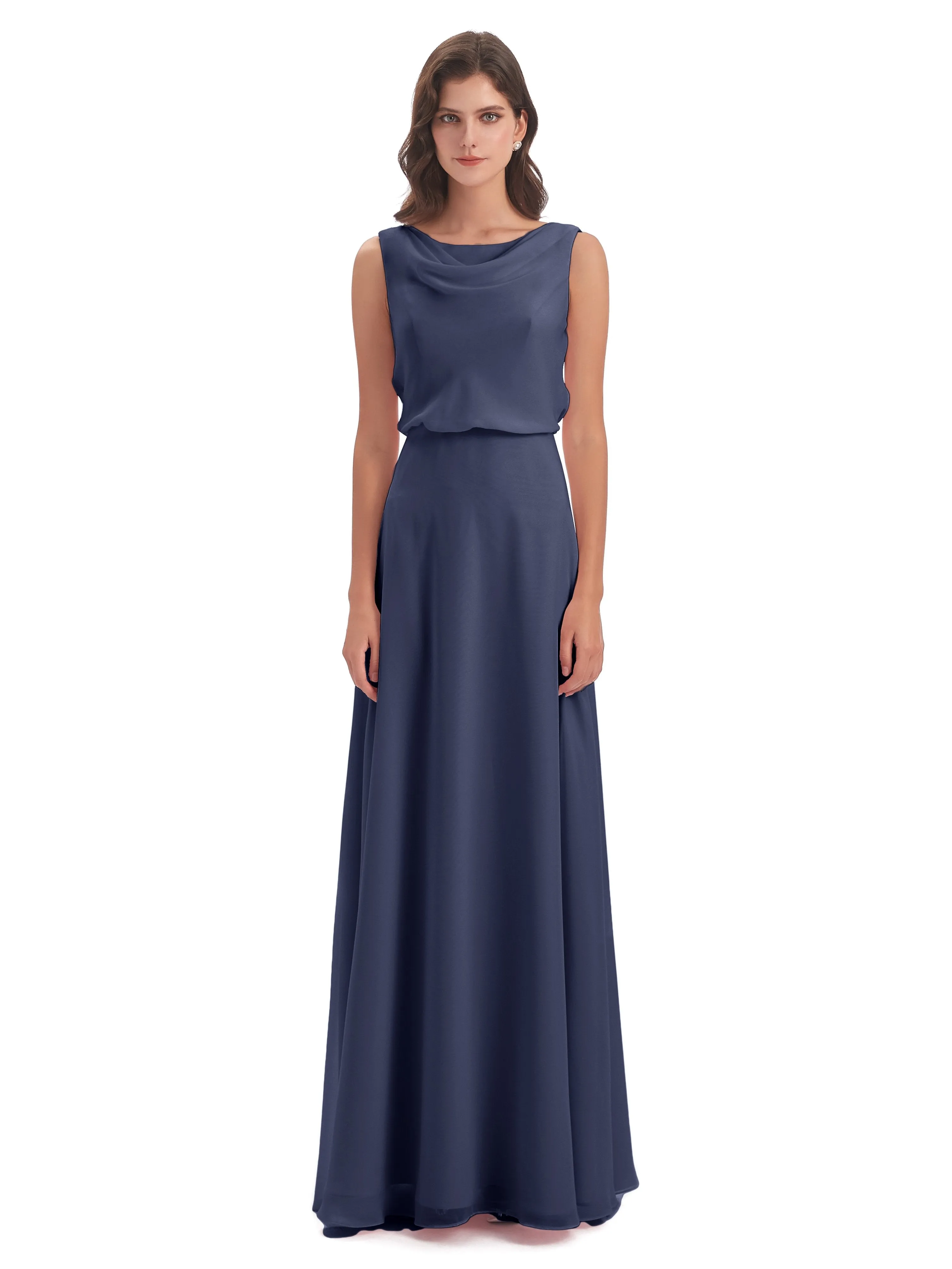Layla Sheath Scoop V Back Chiffon Long Bridesmaid Dresses