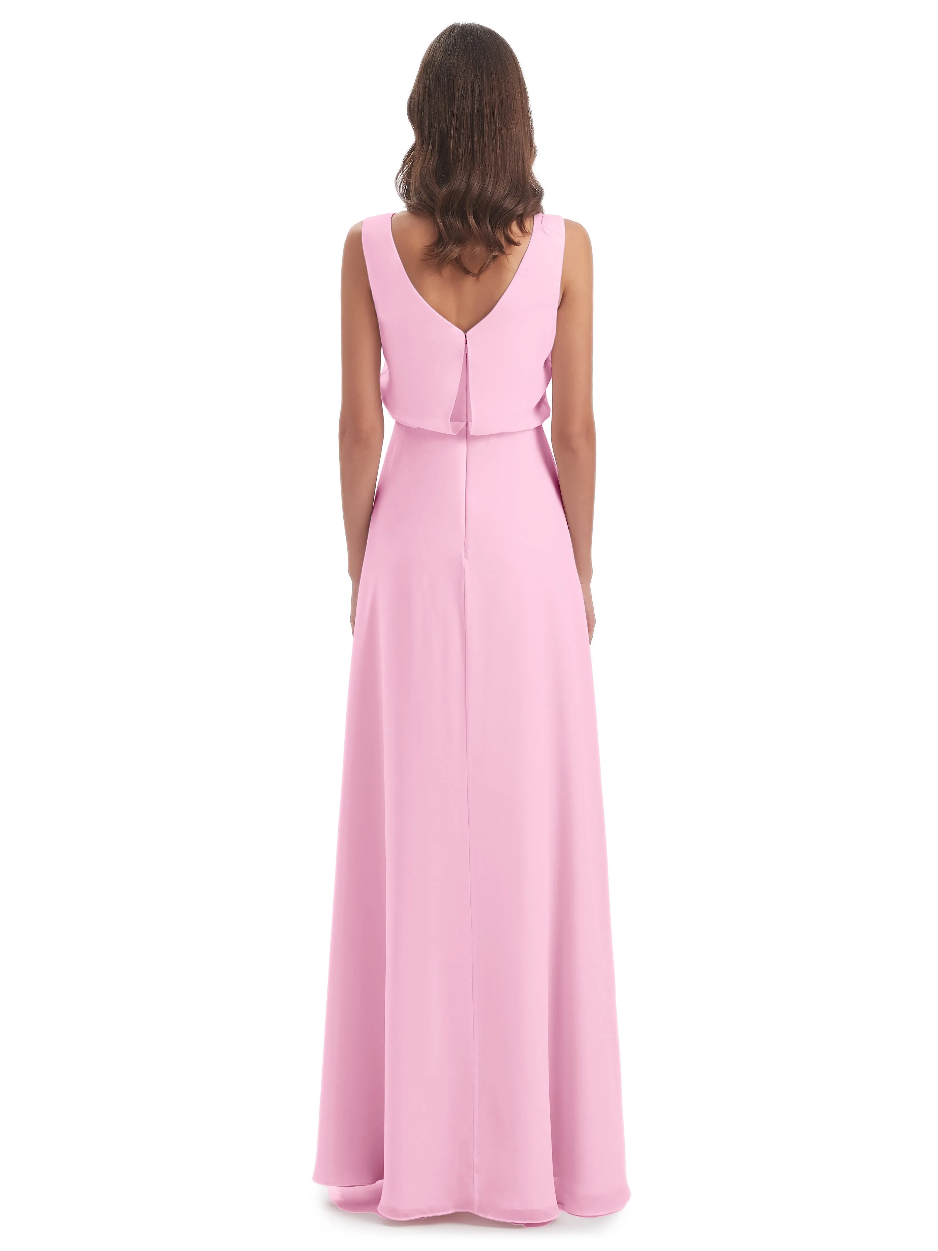 Layla Sheath Scoop V Back Chiffon Long Bridesmaid Dresses