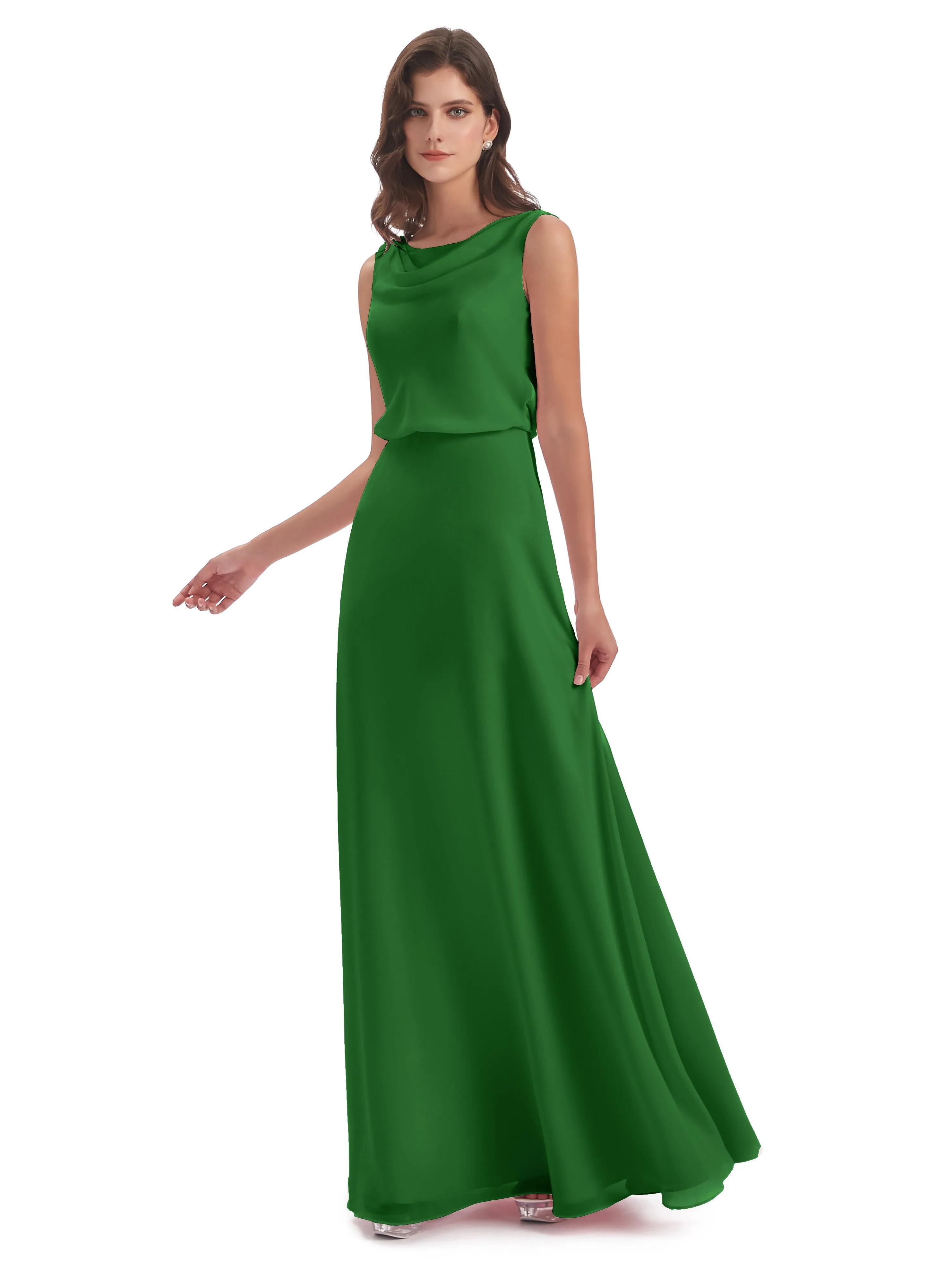 Layla Sheath Scoop V Back Chiffon Long Bridesmaid Dresses