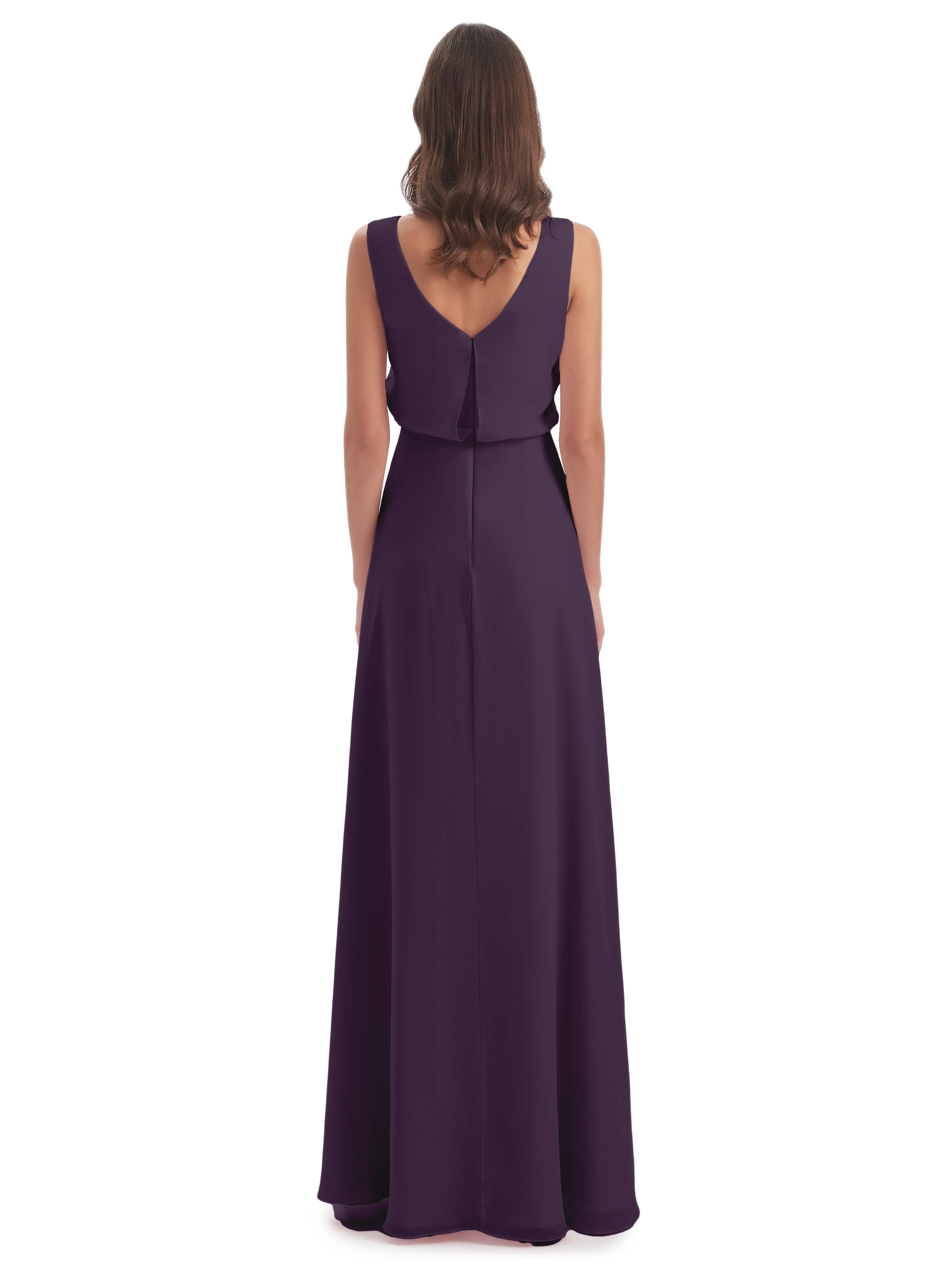Layla Sheath Scoop V Back Chiffon Long Bridesmaid Dresses