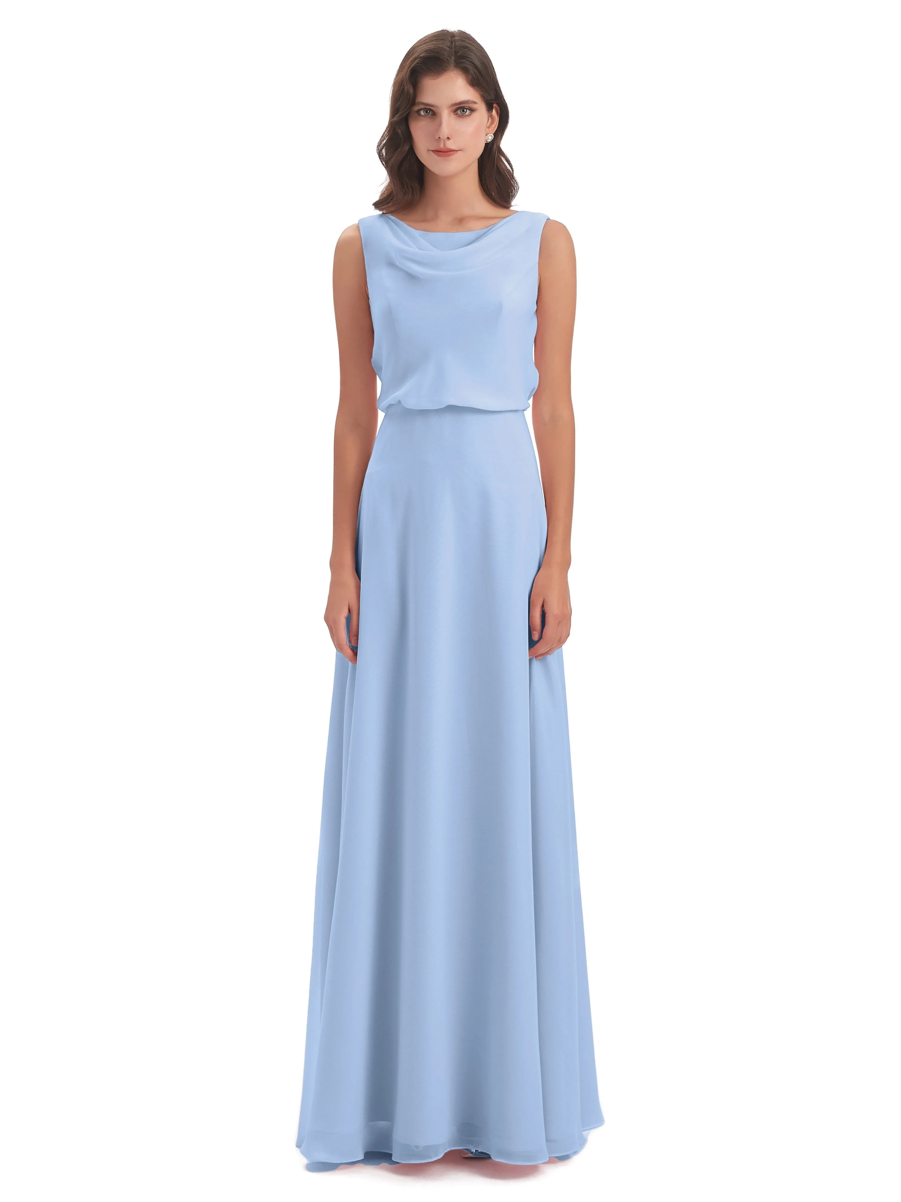 Layla Sheath Scoop V Back Chiffon Long Bridesmaid Dresses