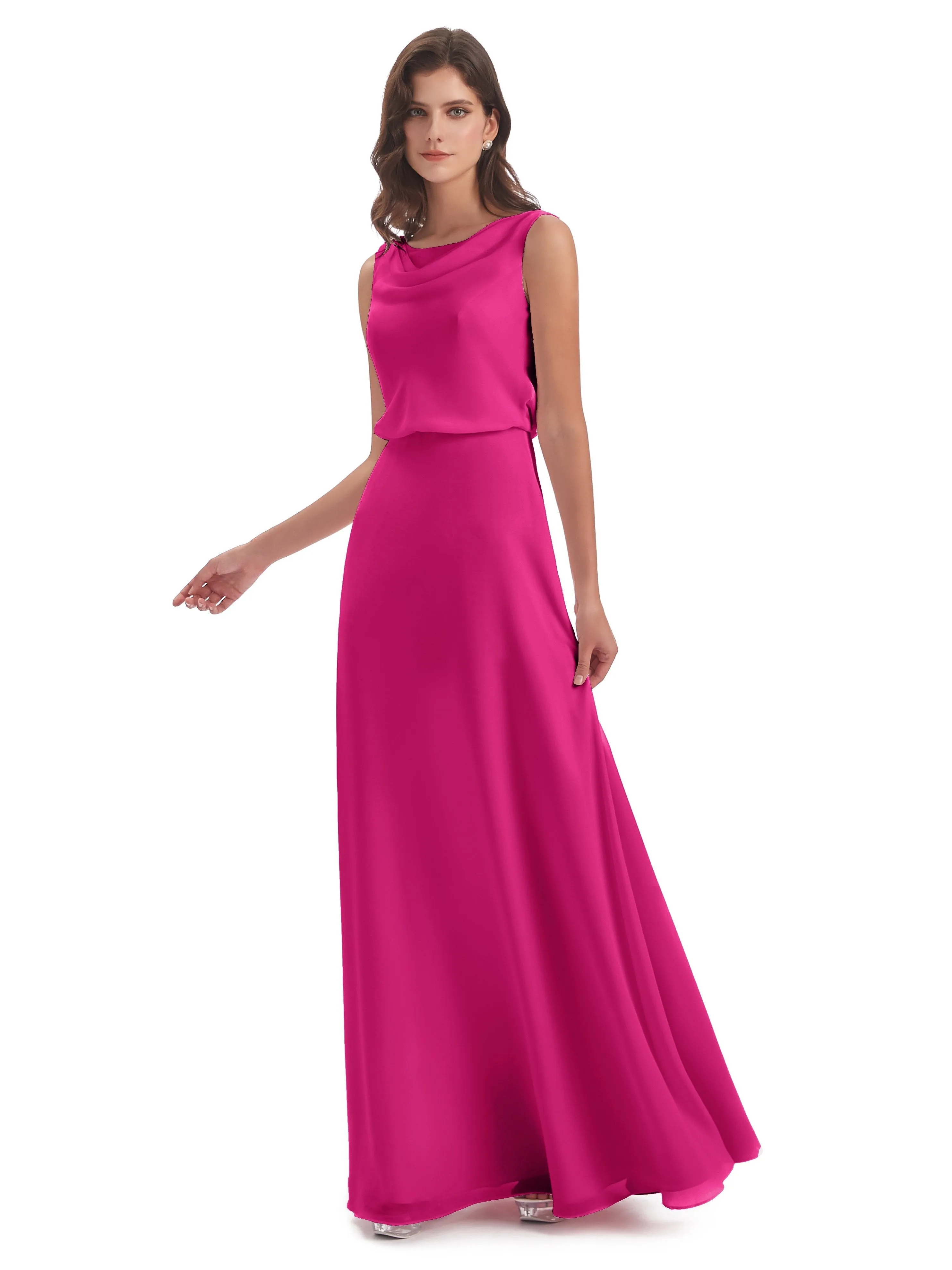 Layla Sheath Scoop V Back Chiffon Long Bridesmaid Dresses