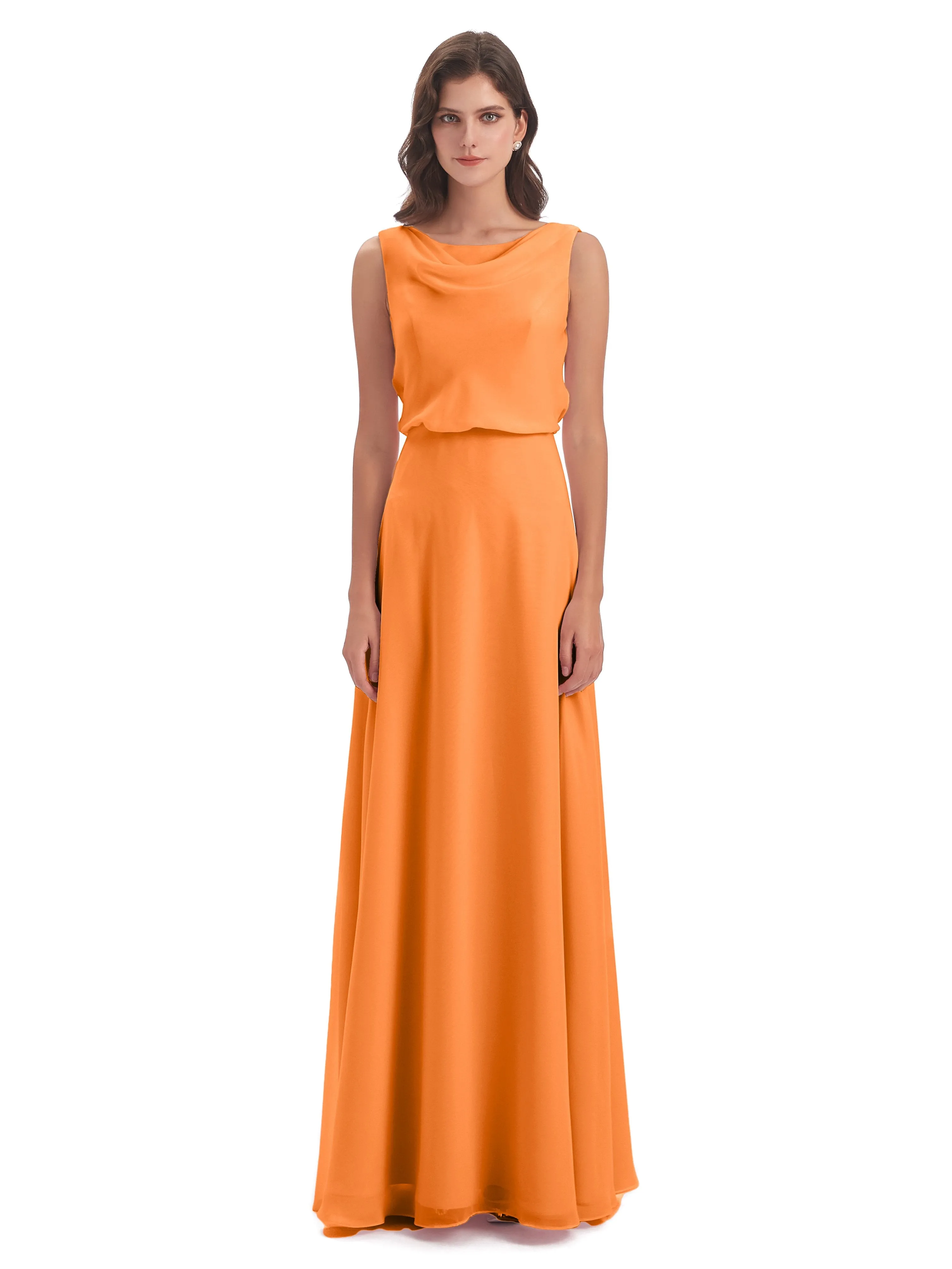 Layla Sheath Scoop V Back Chiffon Long Bridesmaid Dresses