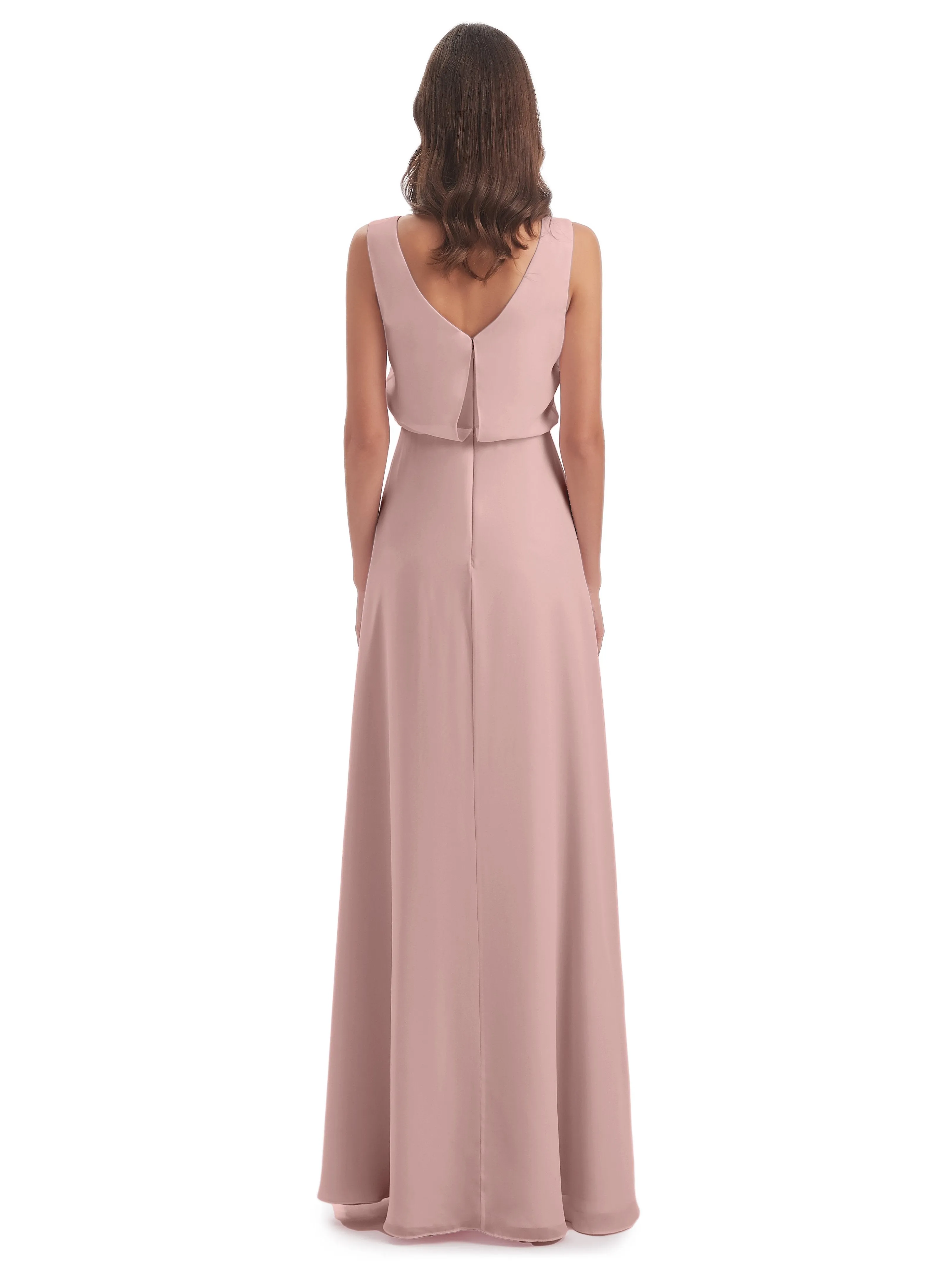 Layla Sheath Scoop V Back Chiffon Long Bridesmaid Dresses