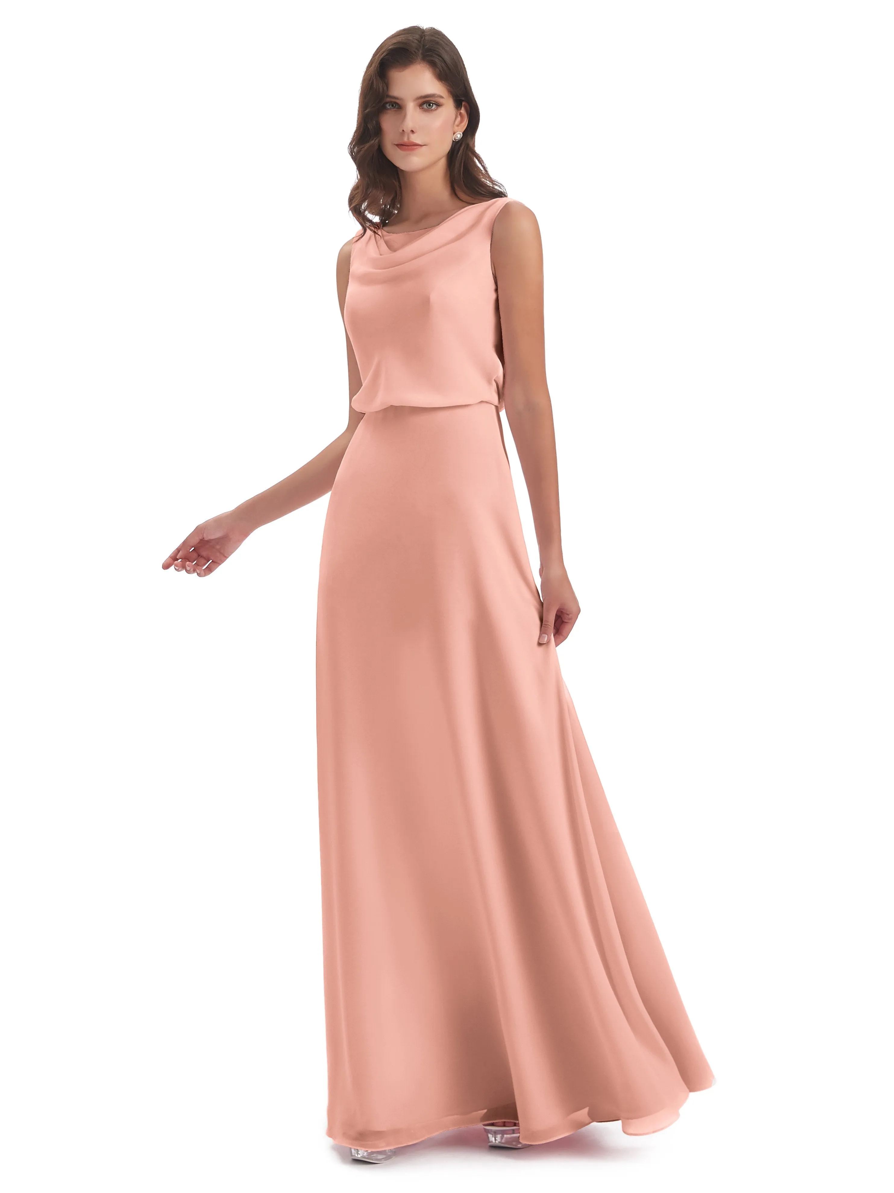 Layla Sheath Scoop V Back Chiffon Long Bridesmaid Dresses