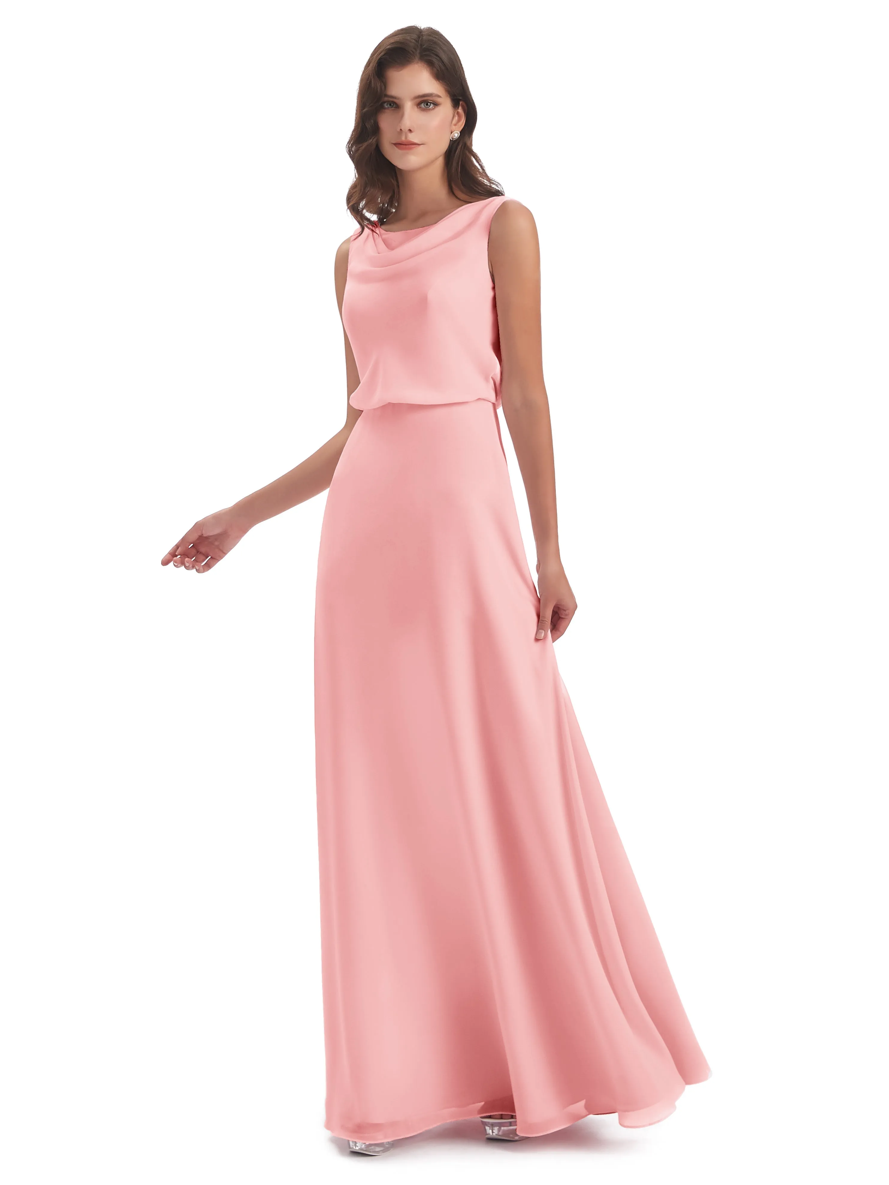 Layla Sheath Scoop V Back Chiffon Long Bridesmaid Dresses