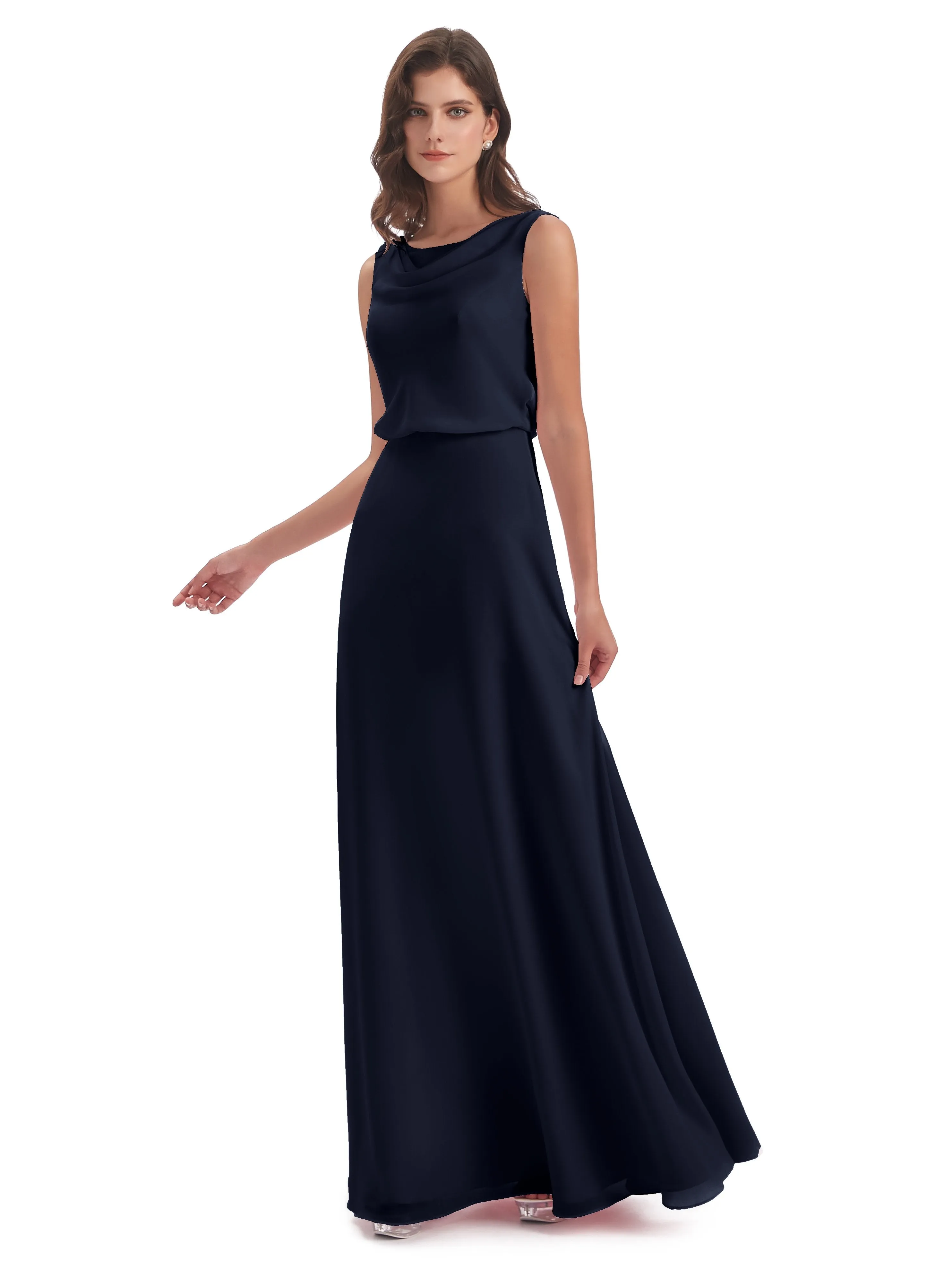 Layla Sheath Scoop V Back Chiffon Long Bridesmaid Dresses