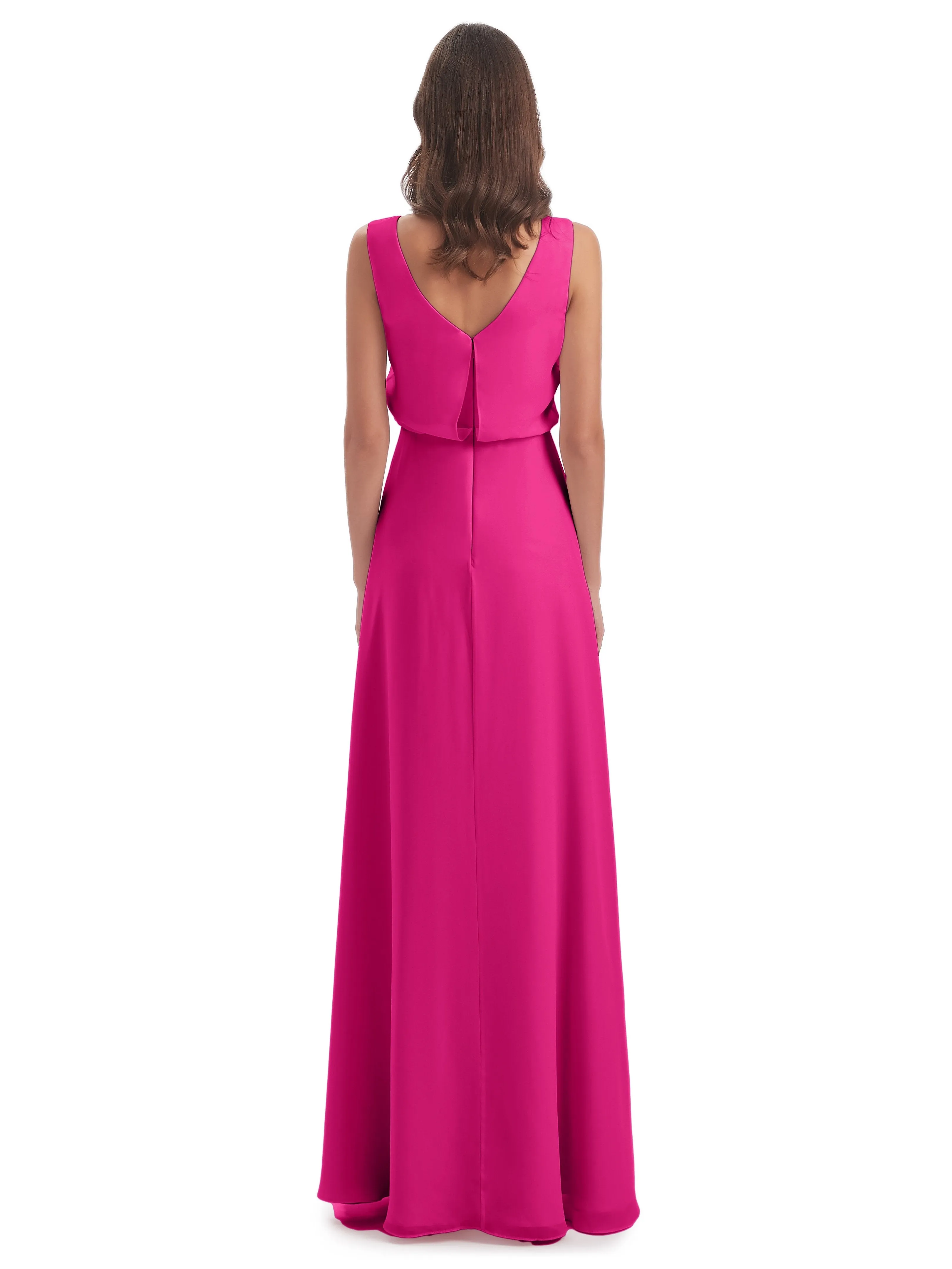 Layla Sheath Scoop V Back Chiffon Long Bridesmaid Dresses