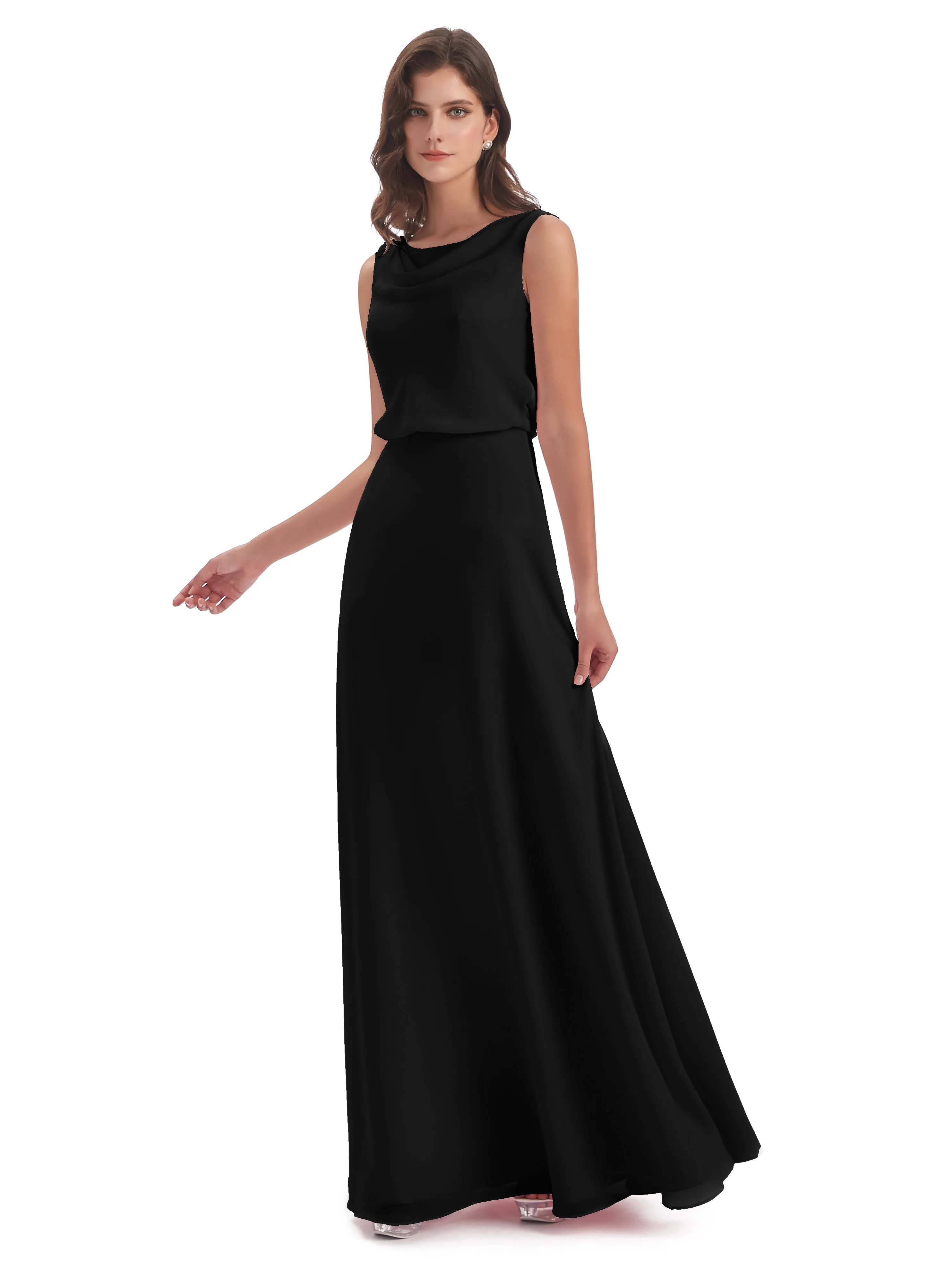 Layla Sheath Scoop V Back Chiffon Long Bridesmaid Dresses