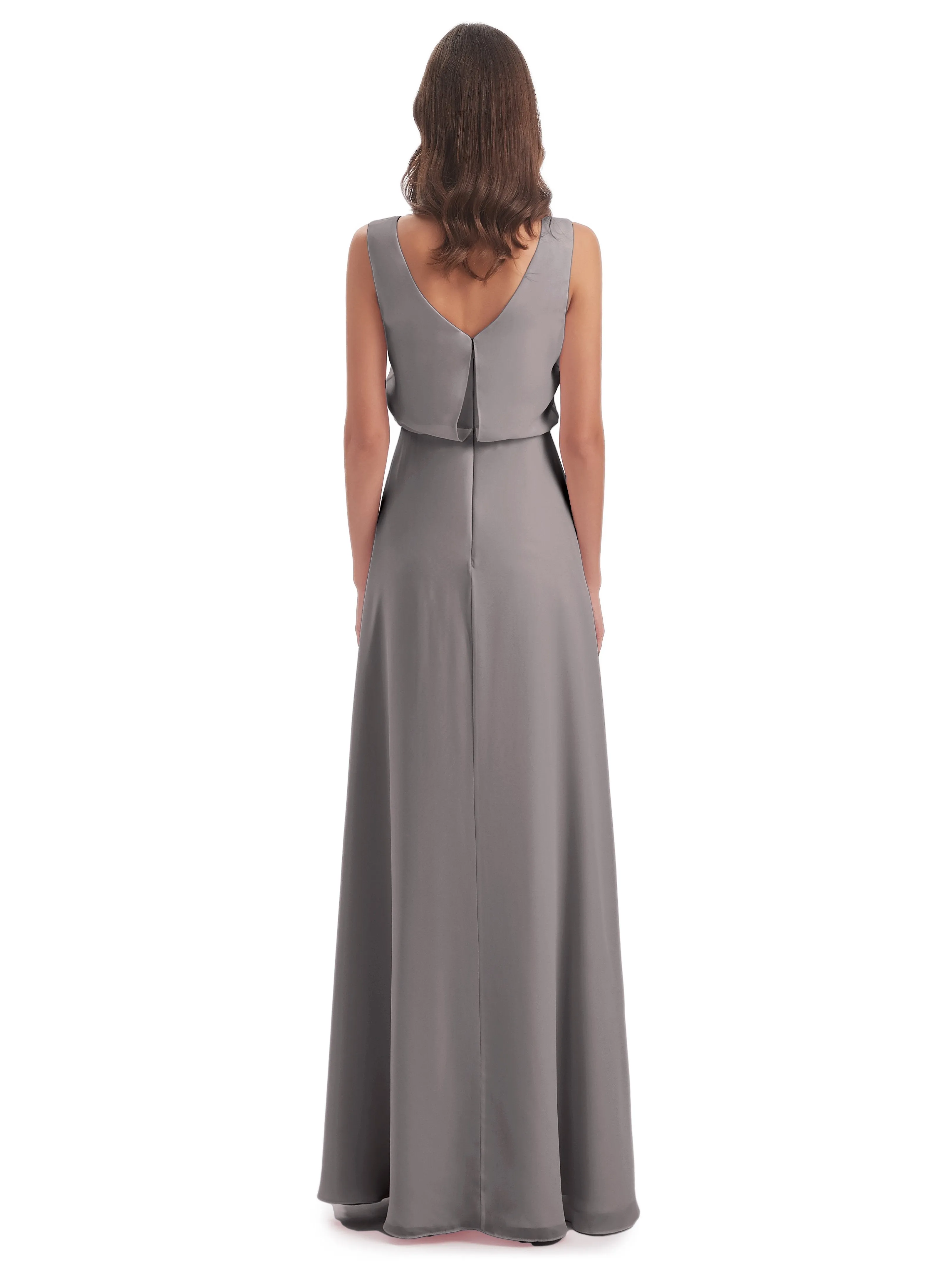 Layla Sheath Scoop V Back Chiffon Long Bridesmaid Dresses