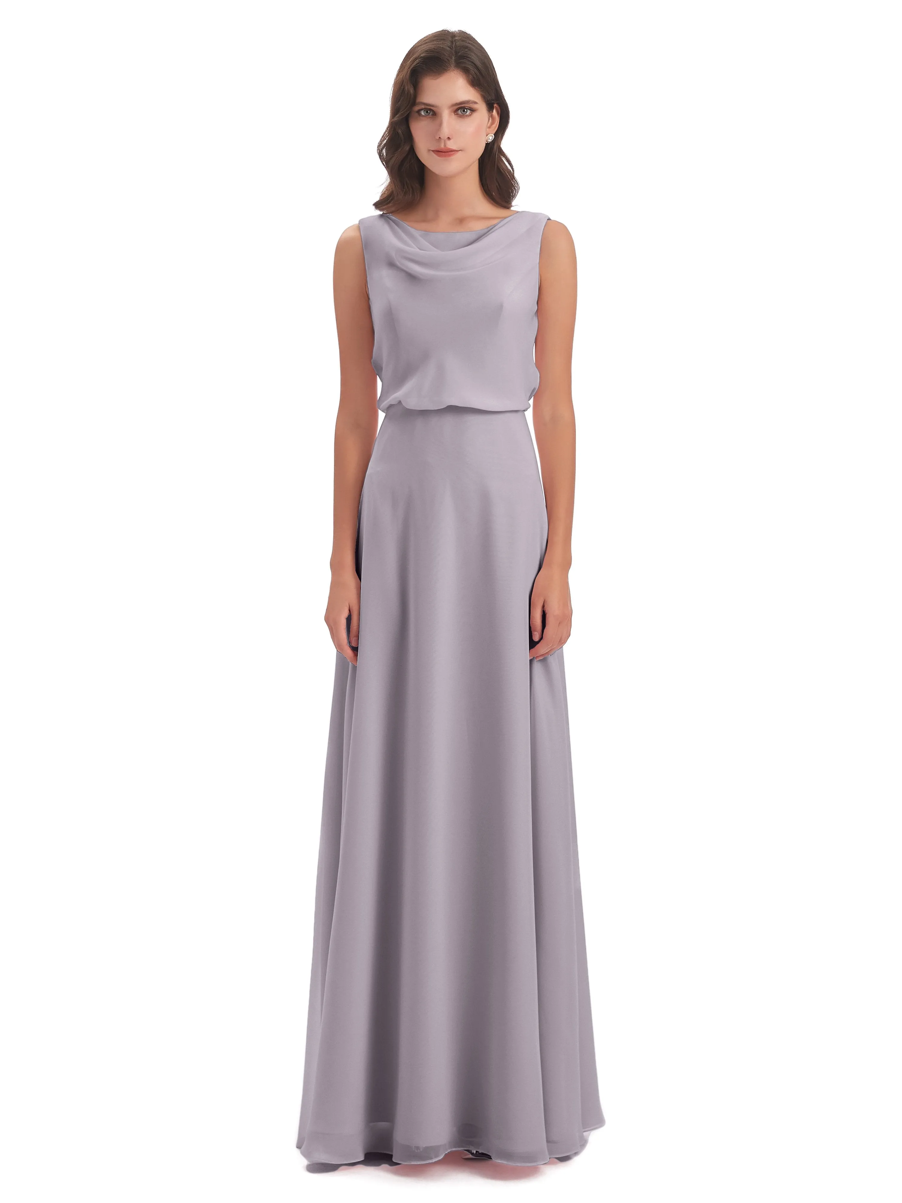 Layla Sheath Scoop V Back Chiffon Long Bridesmaid Dresses
