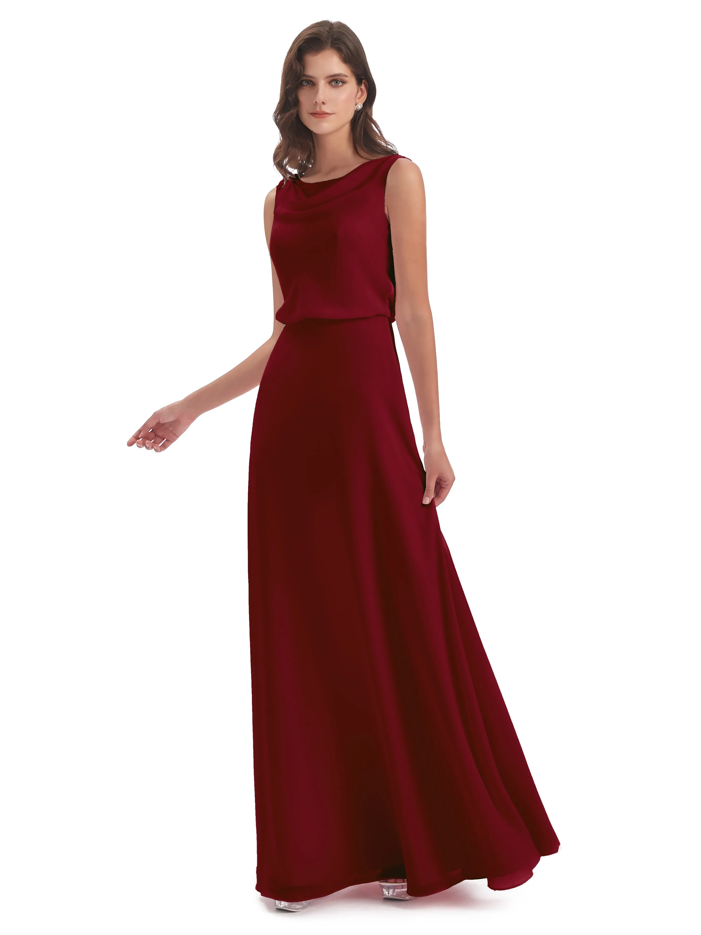 Layla Sheath Scoop V Back Chiffon Long Bridesmaid Dresses