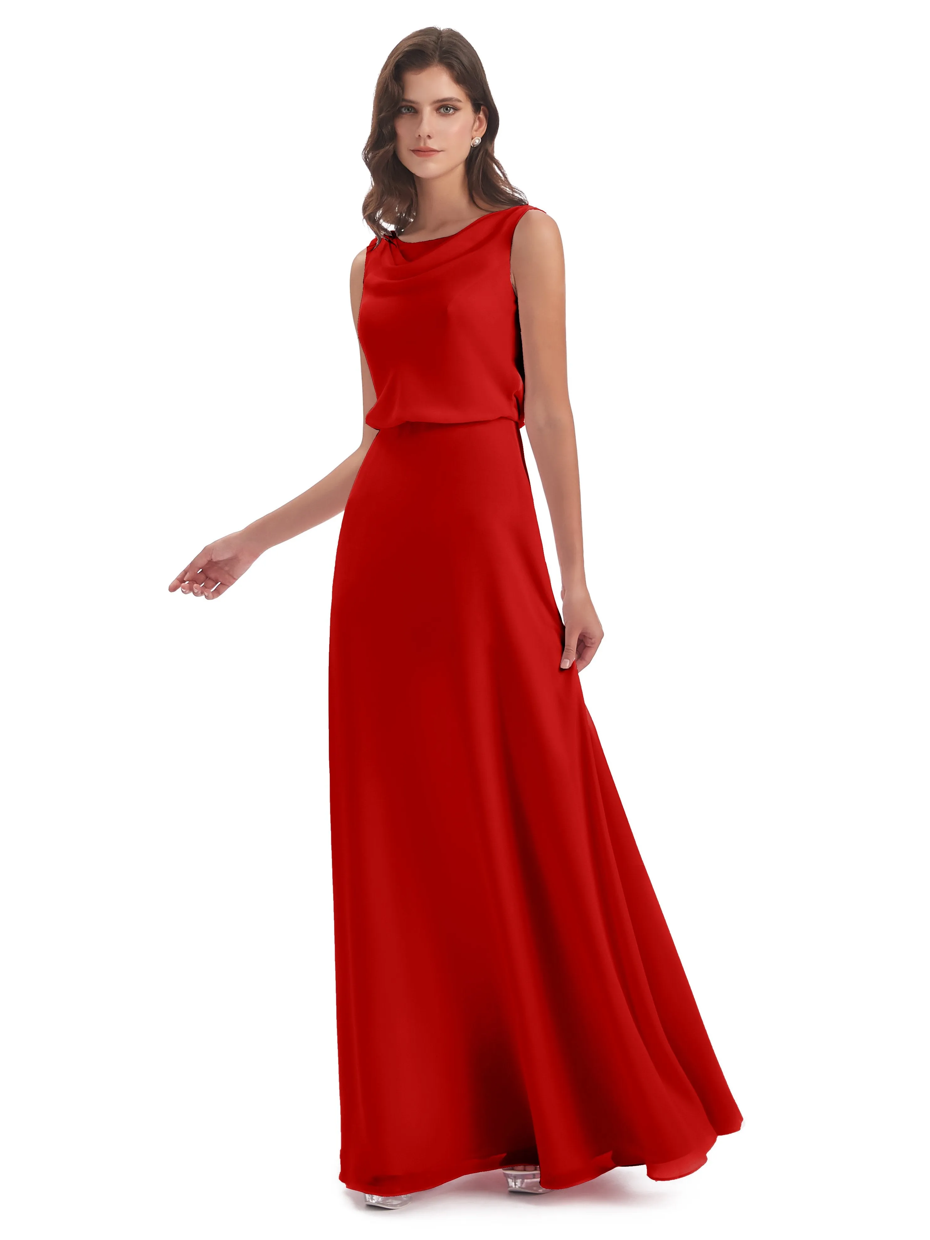 Layla Sheath Scoop V Back Chiffon Long Bridesmaid Dresses