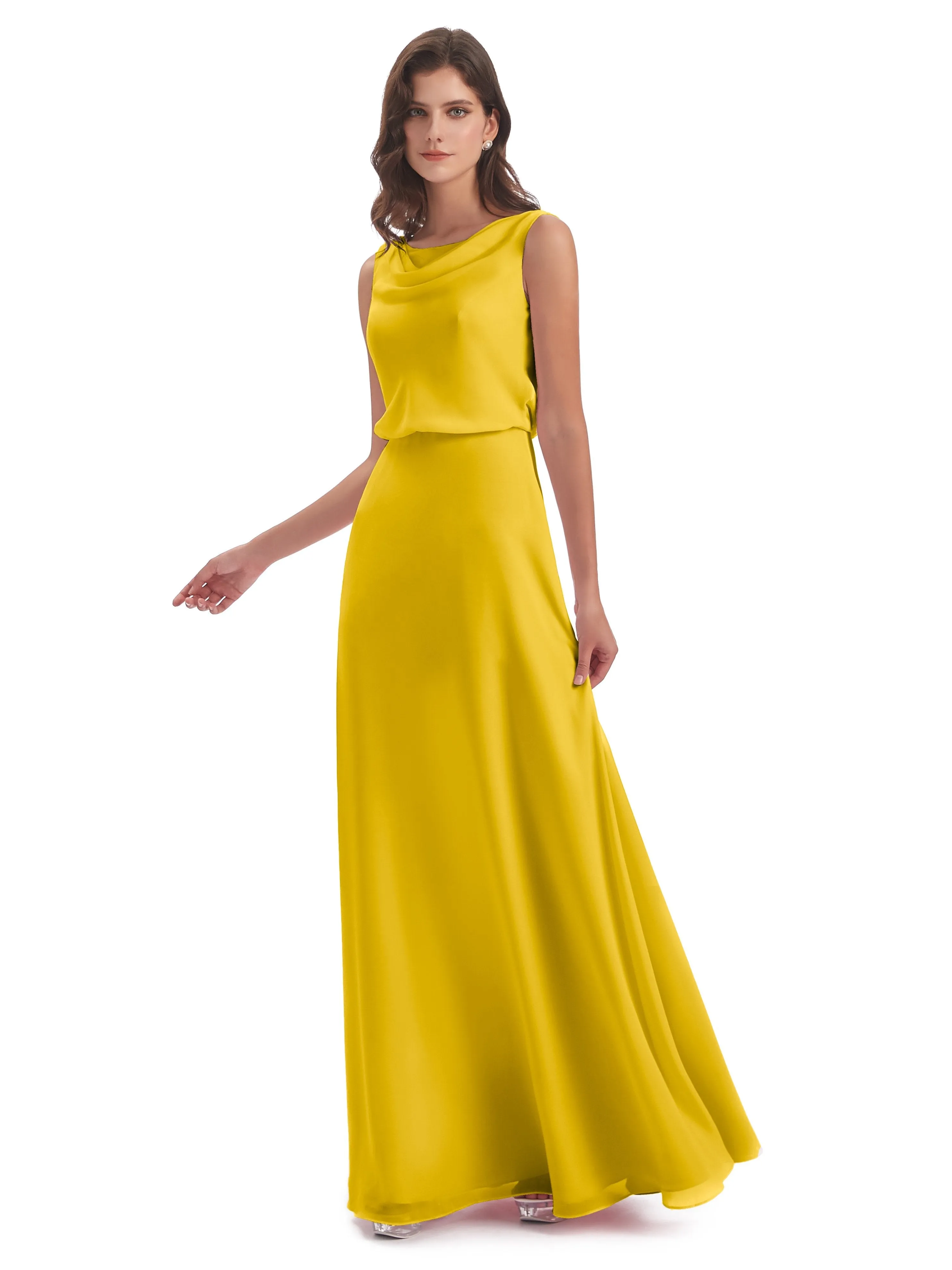 Layla Sheath Scoop V Back Chiffon Long Bridesmaid Dresses