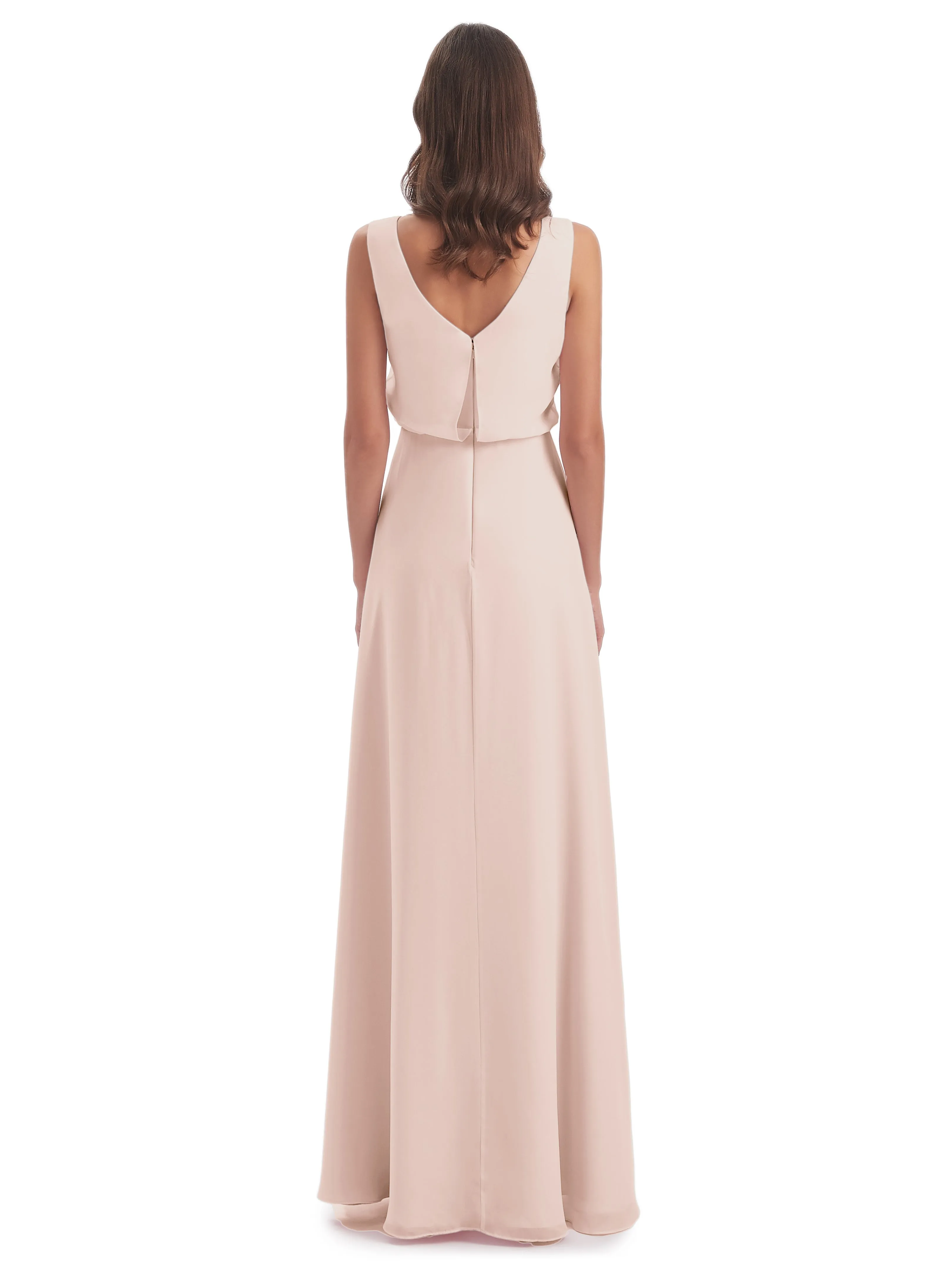 Layla Sheath Scoop V Back Chiffon Long Bridesmaid Dresses