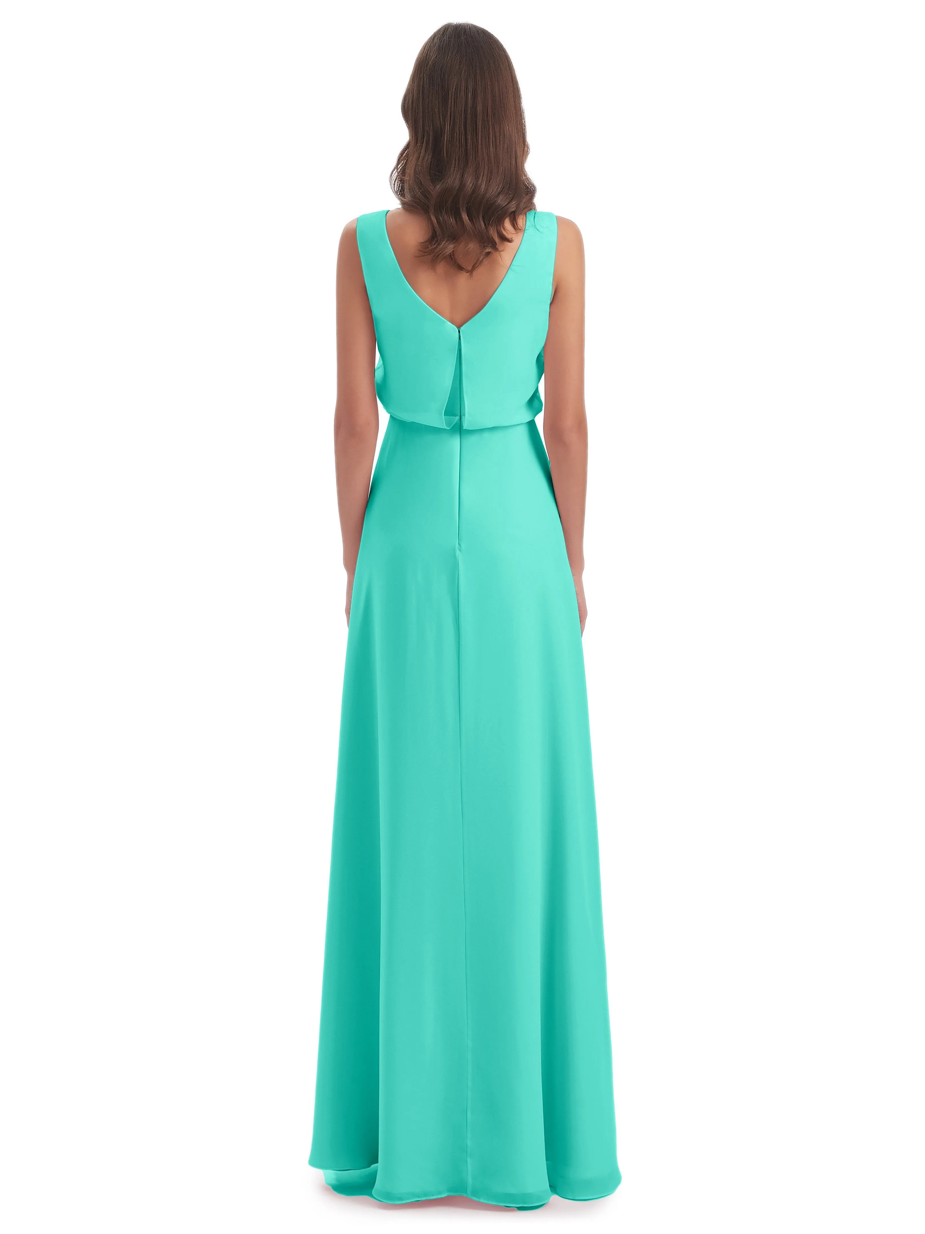 Layla Sheath Scoop V Back Chiffon Long Bridesmaid Dresses