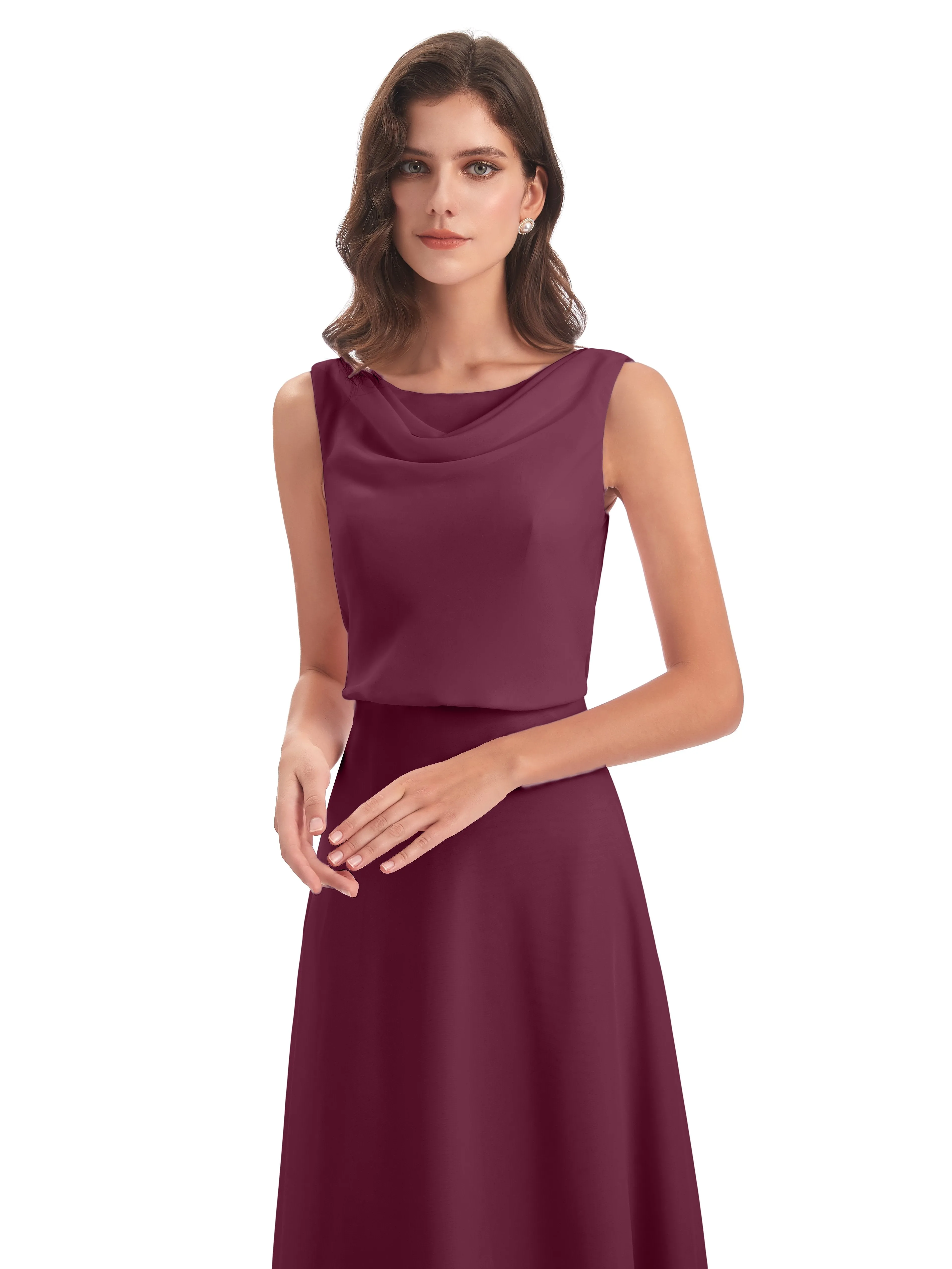 Layla Sheath Scoop V Back Chiffon Long Bridesmaid Dresses