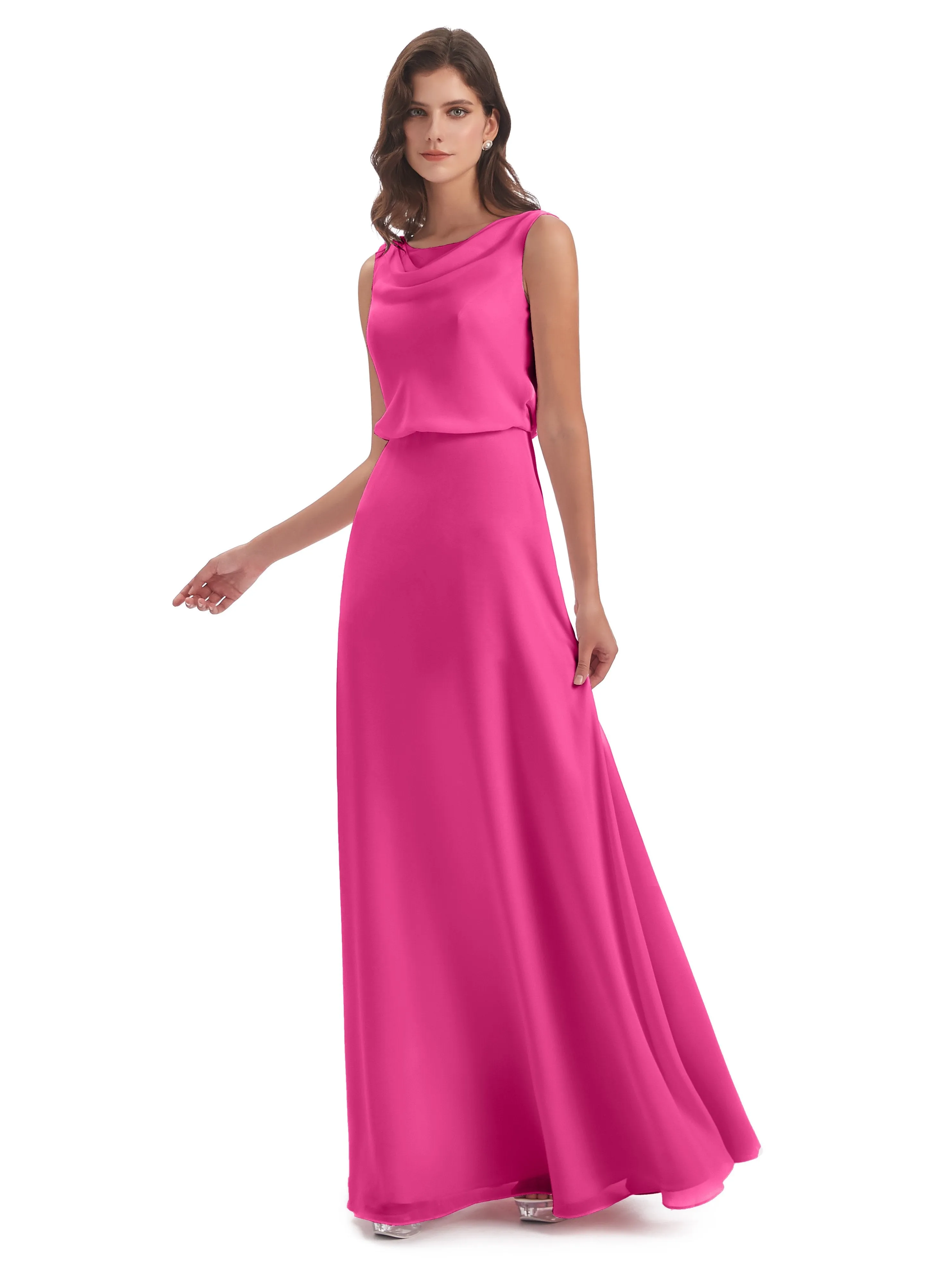 Layla Sheath Scoop V Back Chiffon Long Bridesmaid Dresses
