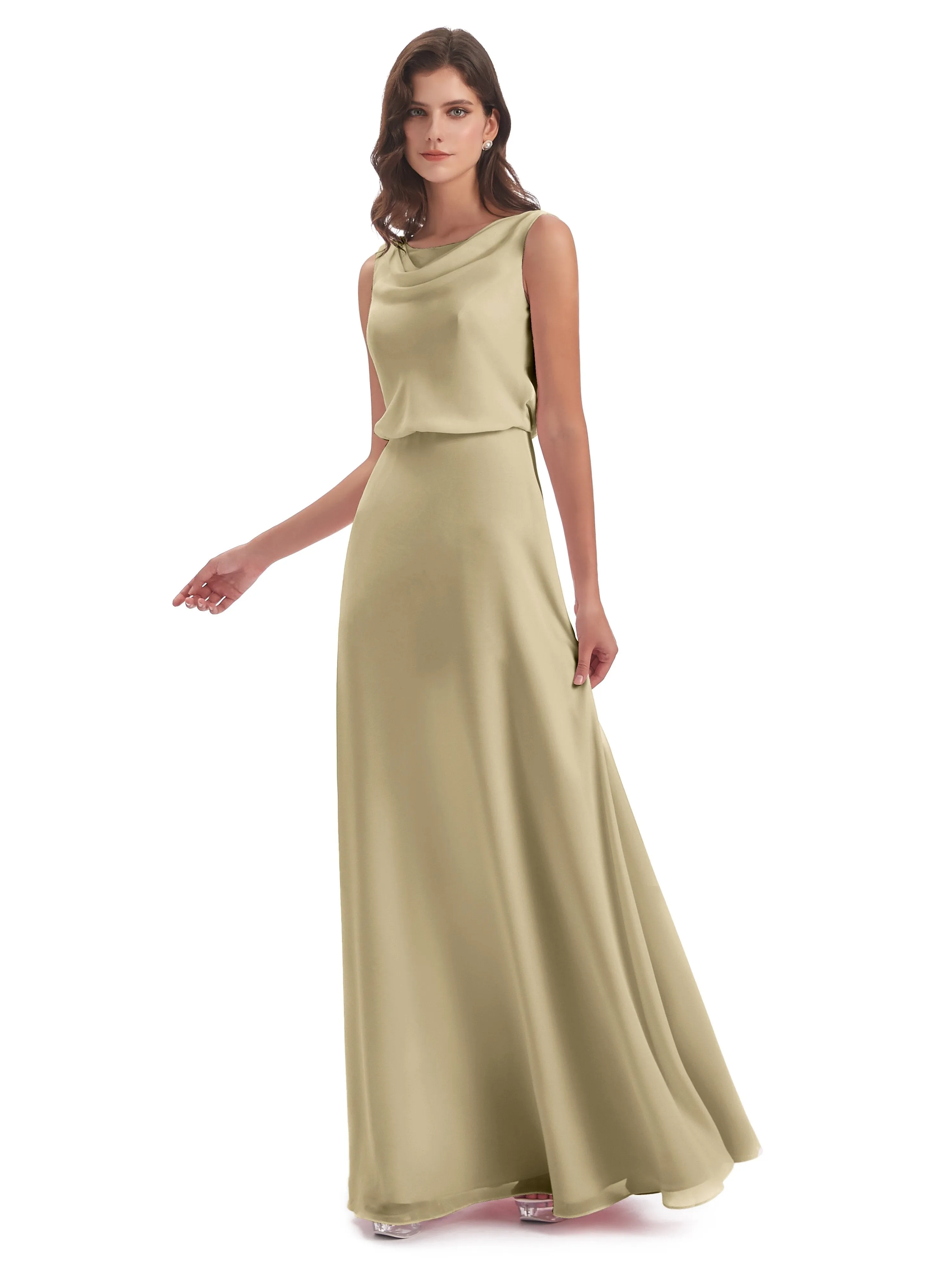 Layla Sheath Scoop V Back Chiffon Long Bridesmaid Dresses